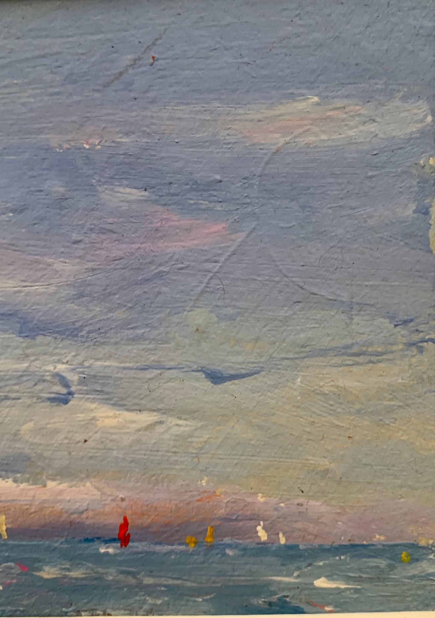 Schizzo impressionista americano di yacht al largo della costa di New York City - Painting Impressionismo di Charles Bertie Hall