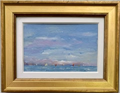 American Impressionist sketch of Yachts off the Coast of New York City