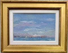 American Impressionist sketch of Yachts off the Coast of New York City