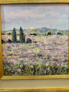 English Impressionist, Landschaft: Französisches Lavendelfeld bei Sonnenuntergang im Sommer