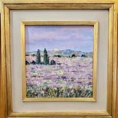 English Impressionist, Landschaft: Französisches Lavendelfeld bei Sonnenuntergang im Sommer