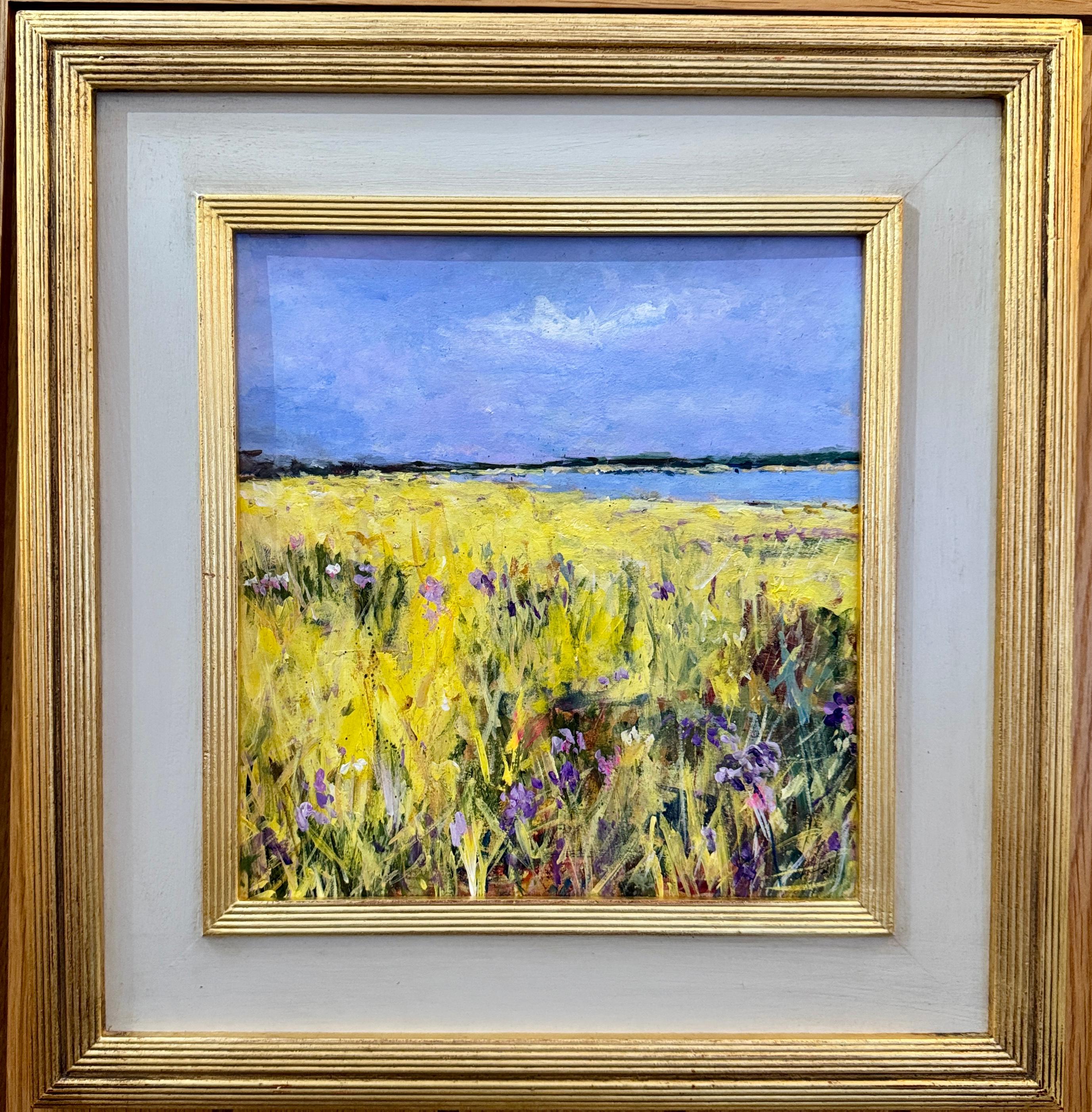 English Impressionist landscape of Harvest time, France wild flowers, cornfield