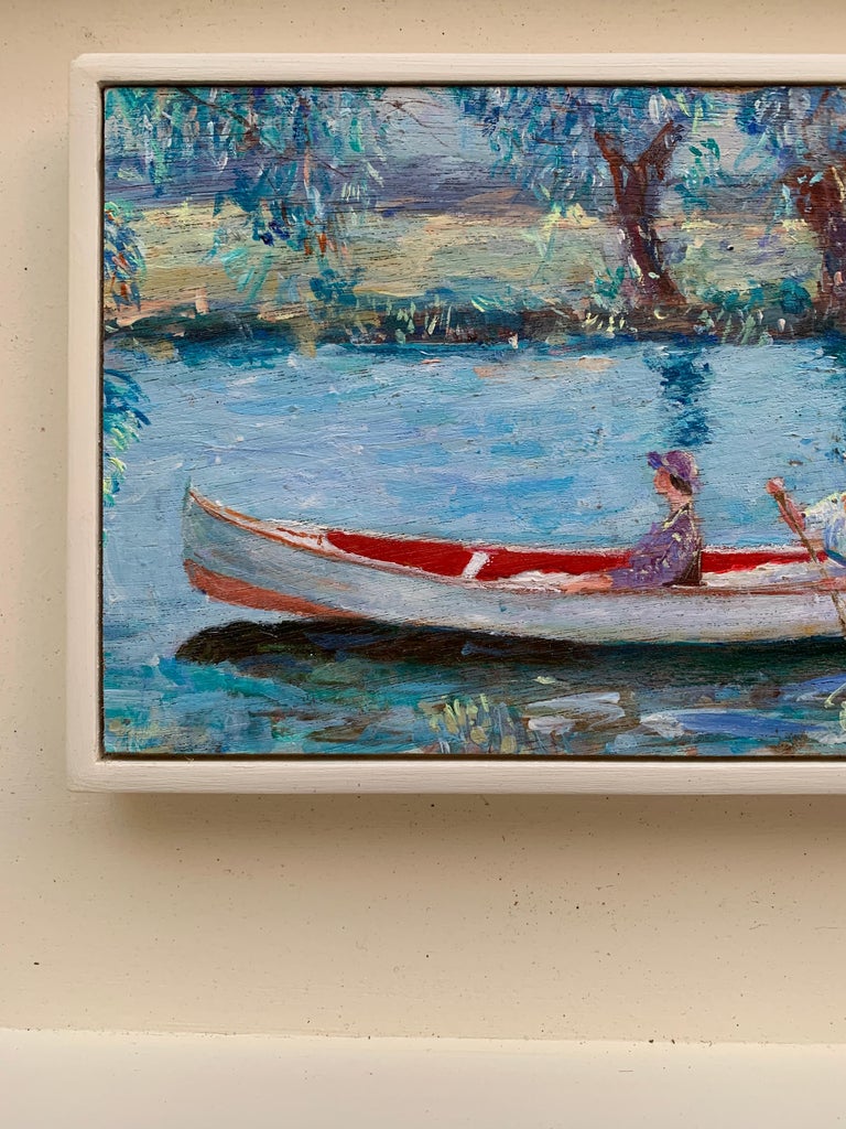 English Impressionist scene of two women in a canoe on a river with a landscape during an English Summer time.

Charles Bertie Hall painted scenes all over England, Europe, and America in a traditional Impressionist manner. He exhibited in London