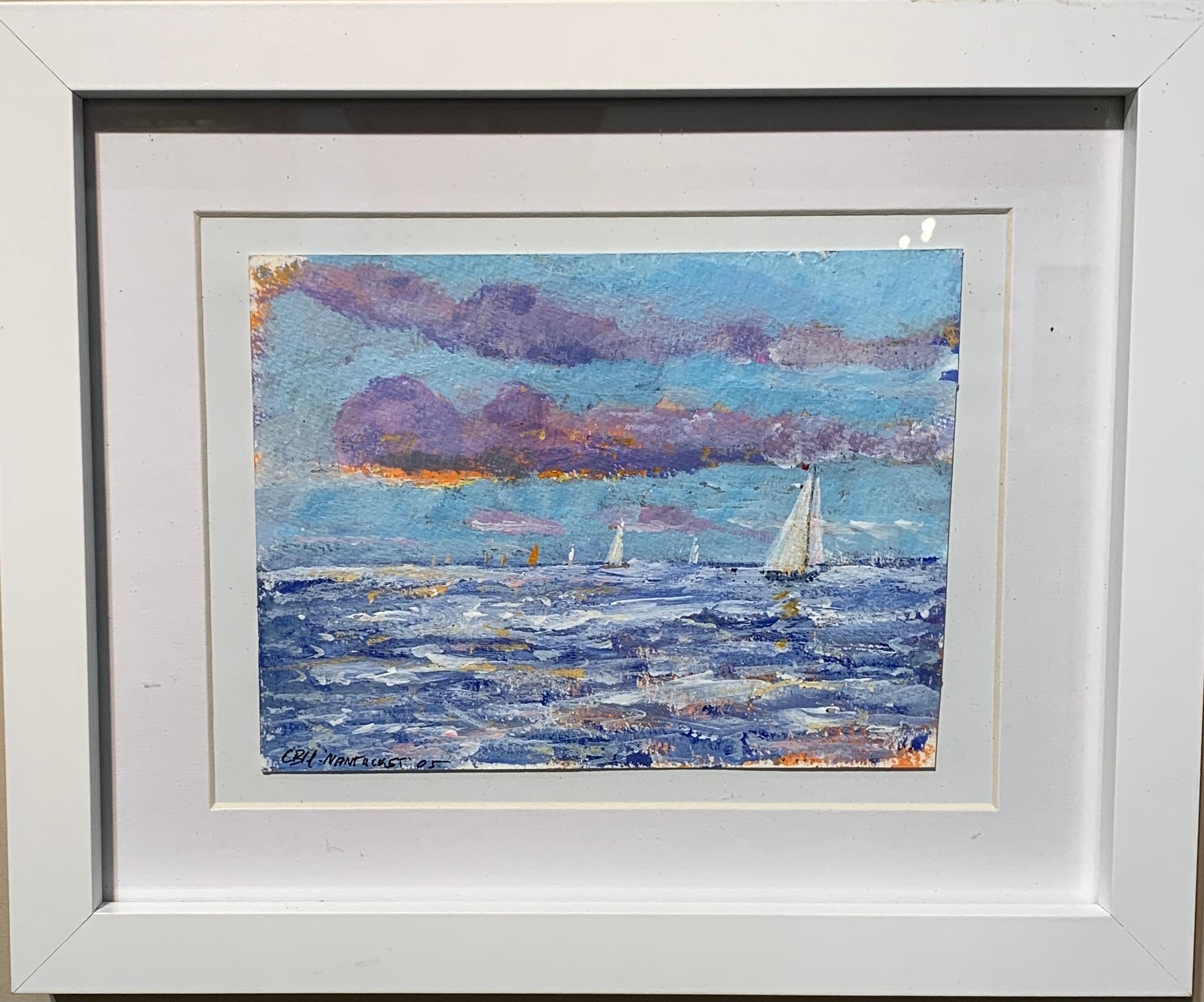 Landscape Painting Charles Bertie Hall - Scène English Impressionist, Yacht naviguant au large de la côte de Nantucket.