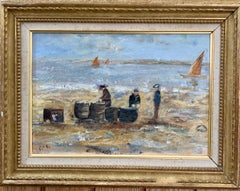 English Impressionist view of Men salting fish in Normandy France