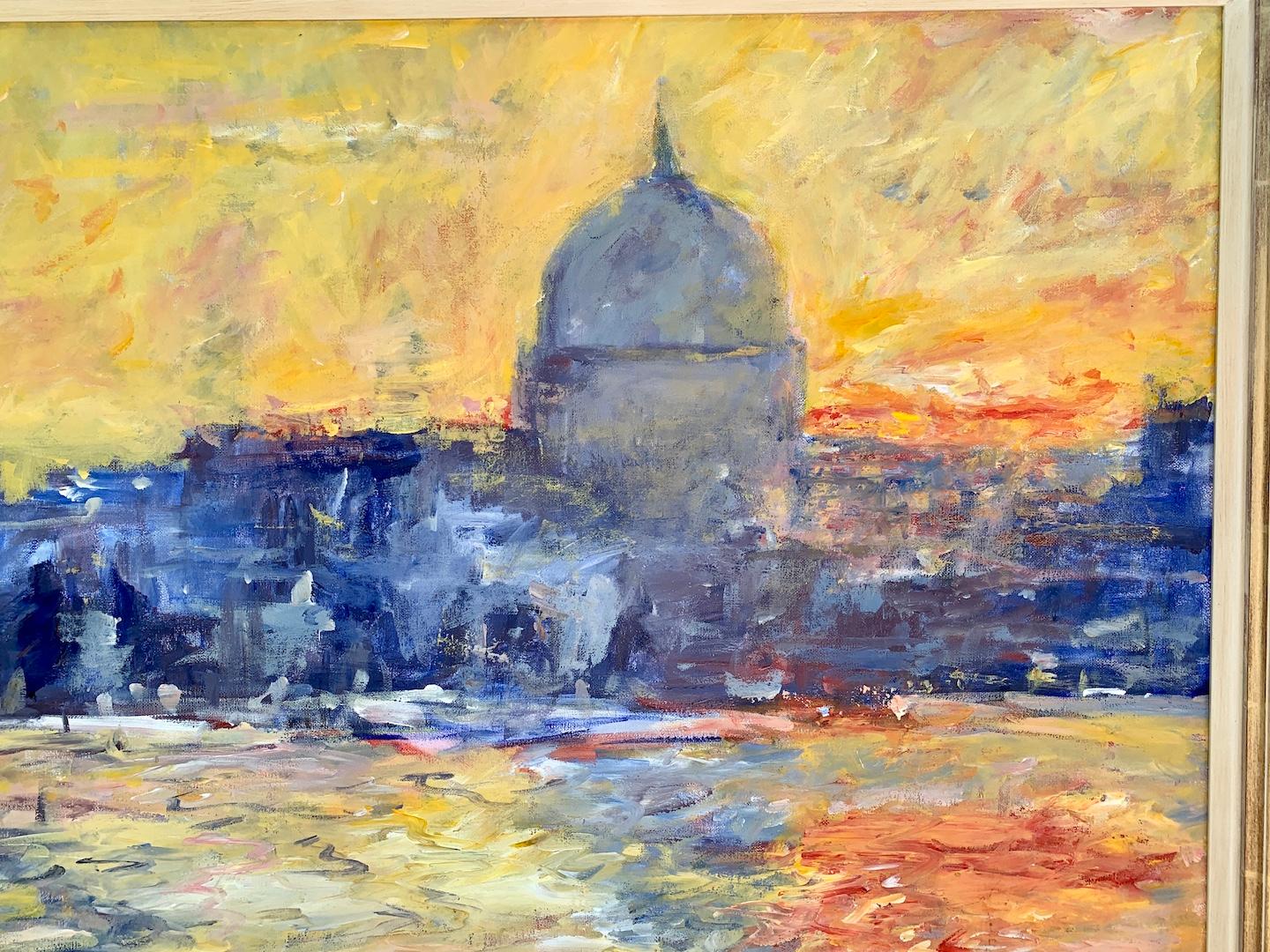 English Impressionist vista di St.Pauls dal Tamigi, al tramonto , Londra - Painting Impressionismo americano di Charles Bertie Hall