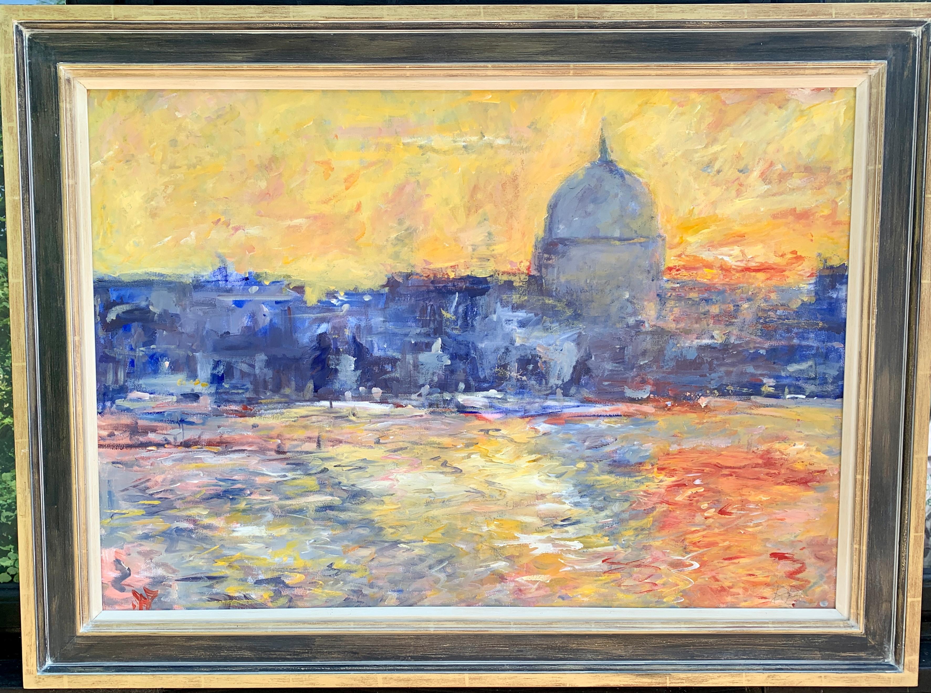 English Impressionist view of St.Pauls from the River Thames, at sunset , London