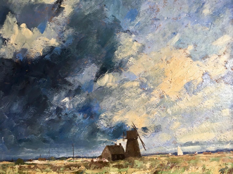 English windmill with stormy sky - Painting by Charles Bertie Hall