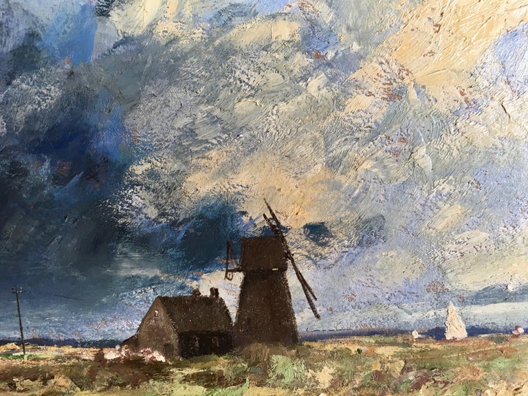 English windmill with stormy sky - Impressionist Painting by Charles Bertie Hall