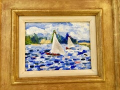 Fantastic French Impressionist scene of a sail boat on the Seine, Paris France