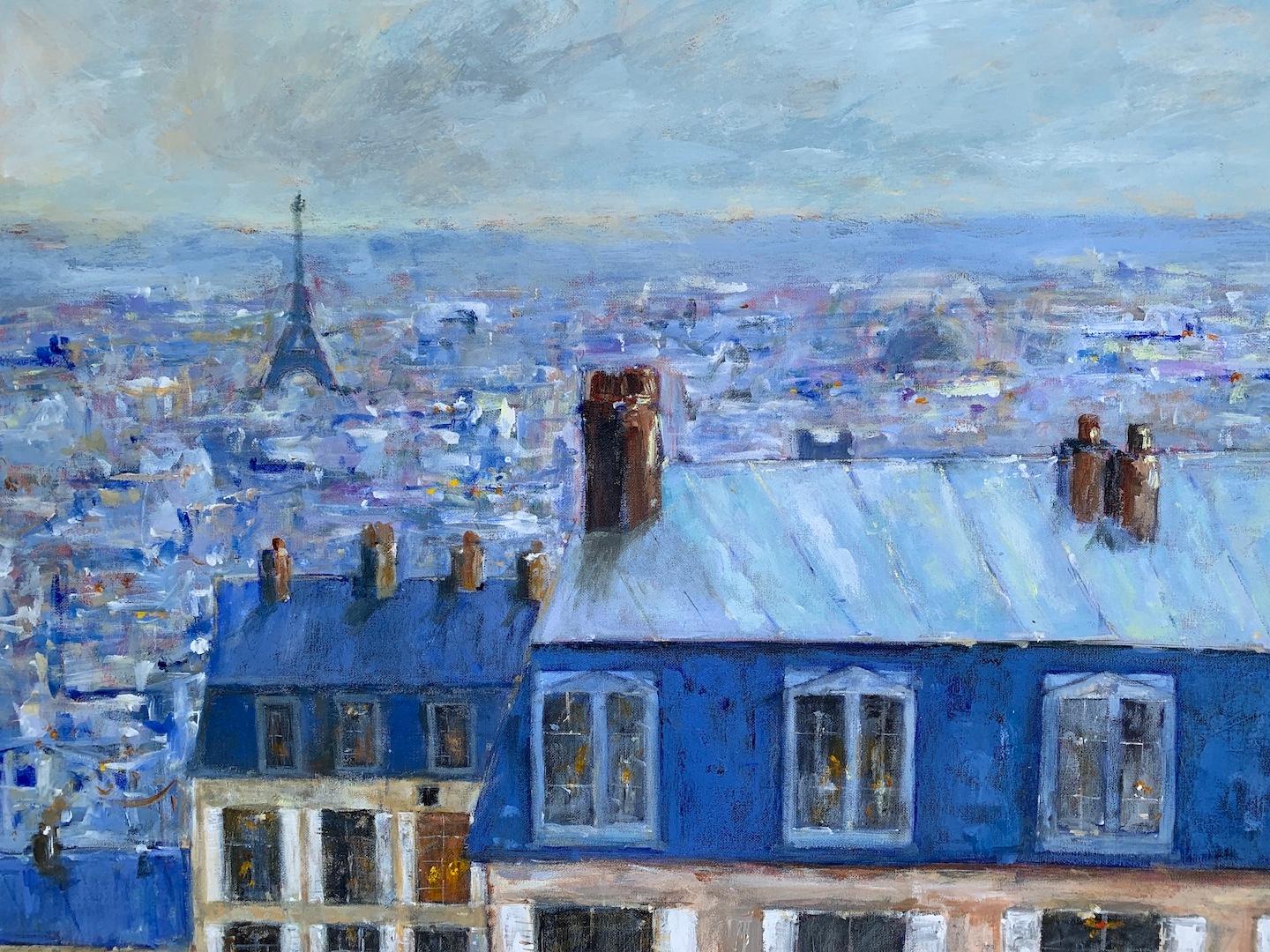 French Impressionist view of Paris from a roof top, Montmartre  - Painting by Charles Bertie Hall