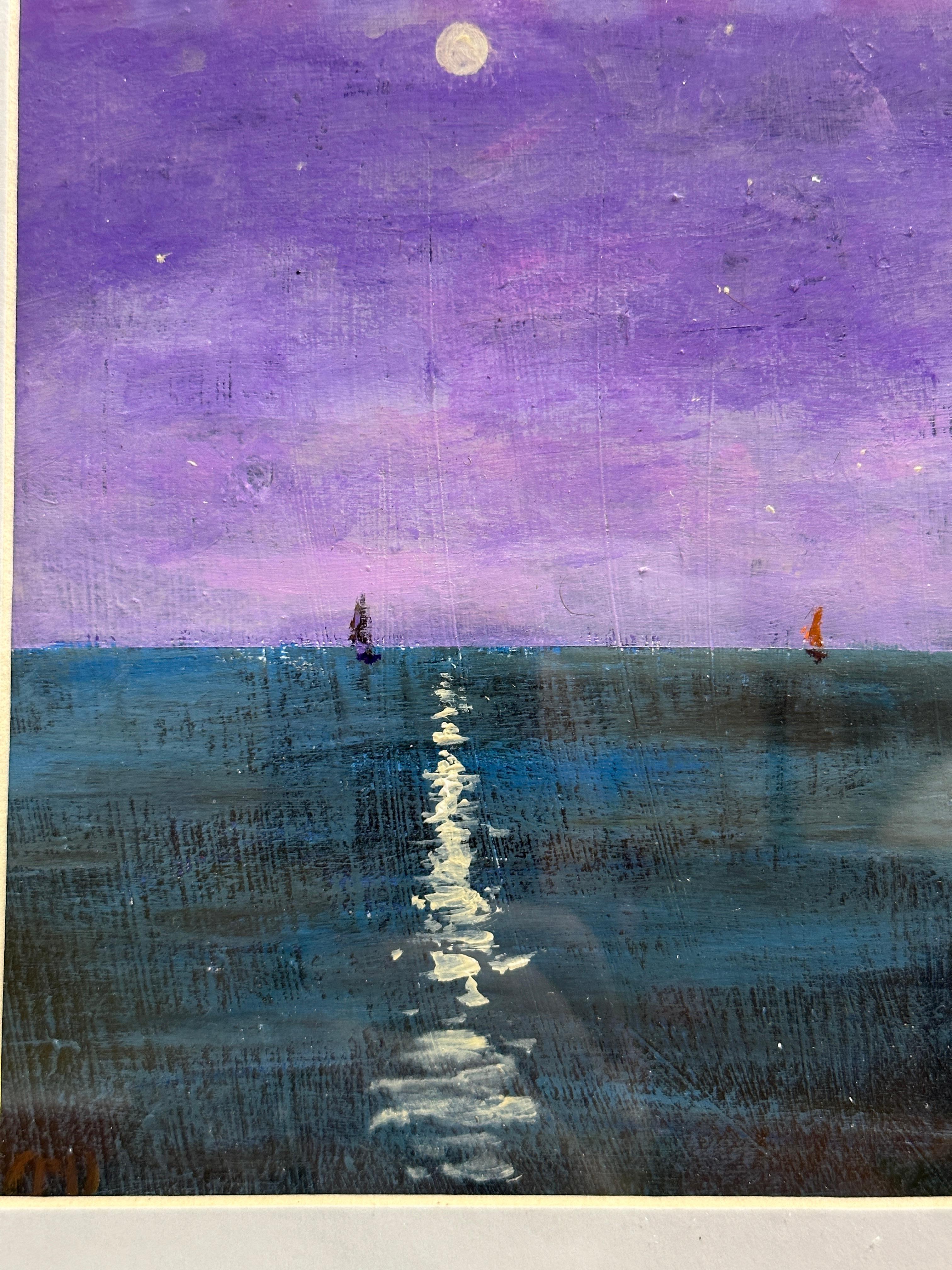 Impressionistische Bootsszene unter einem violetten Himmel – Painting von Charles Bertie Hall