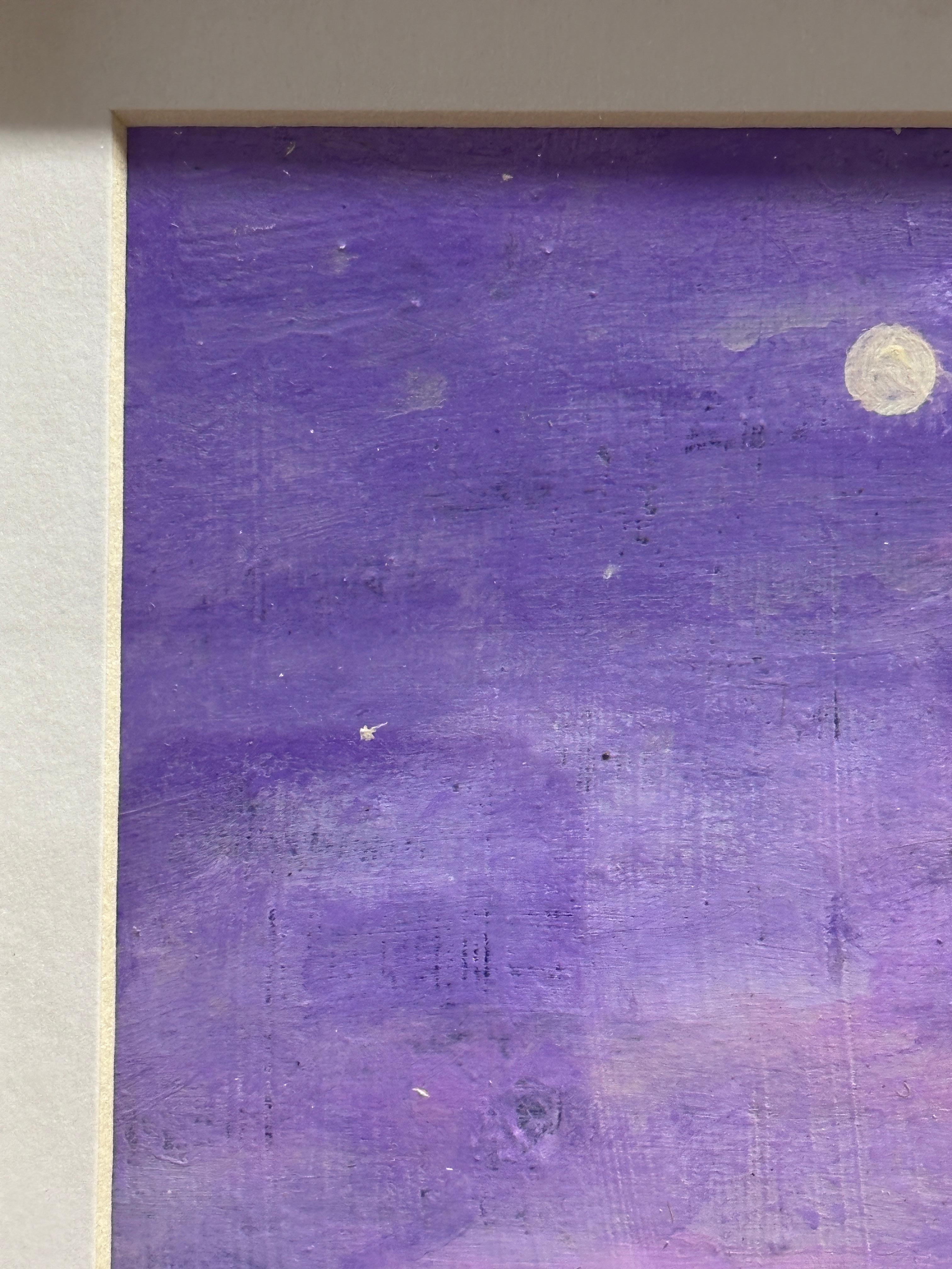 Impressionistische Bootsszene unter einem violetten Himmel im Angebot 3