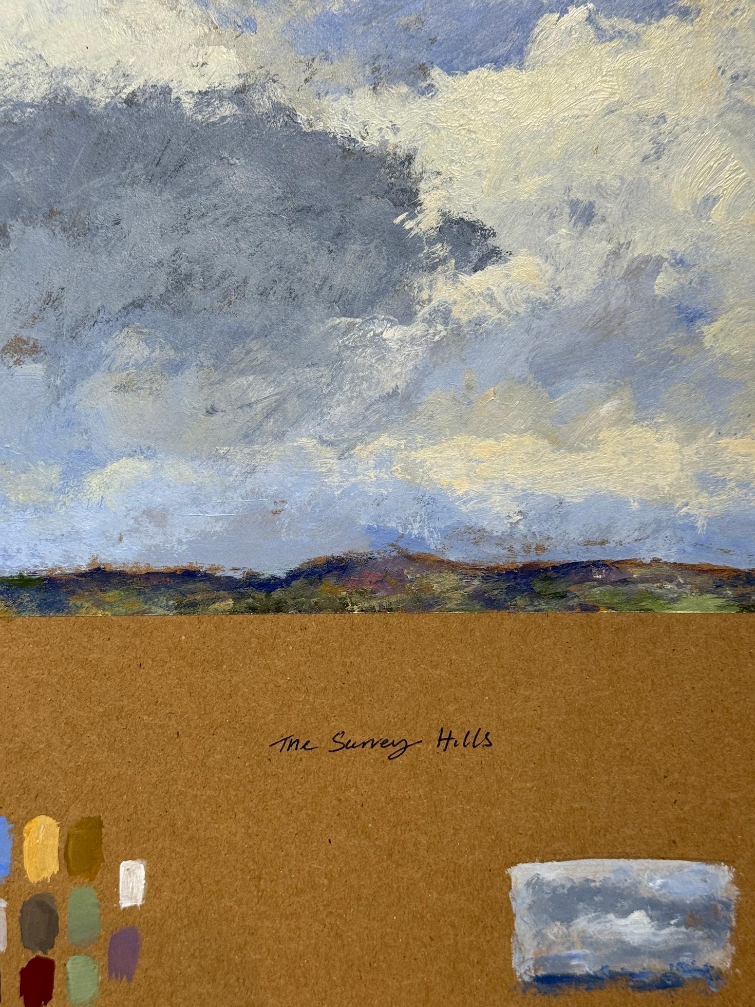 Paisaje impresionista escena del cielo al óleo Boceto de las colinas de Surrey en el Reino Unido - Painting de Charles Bertie Hall