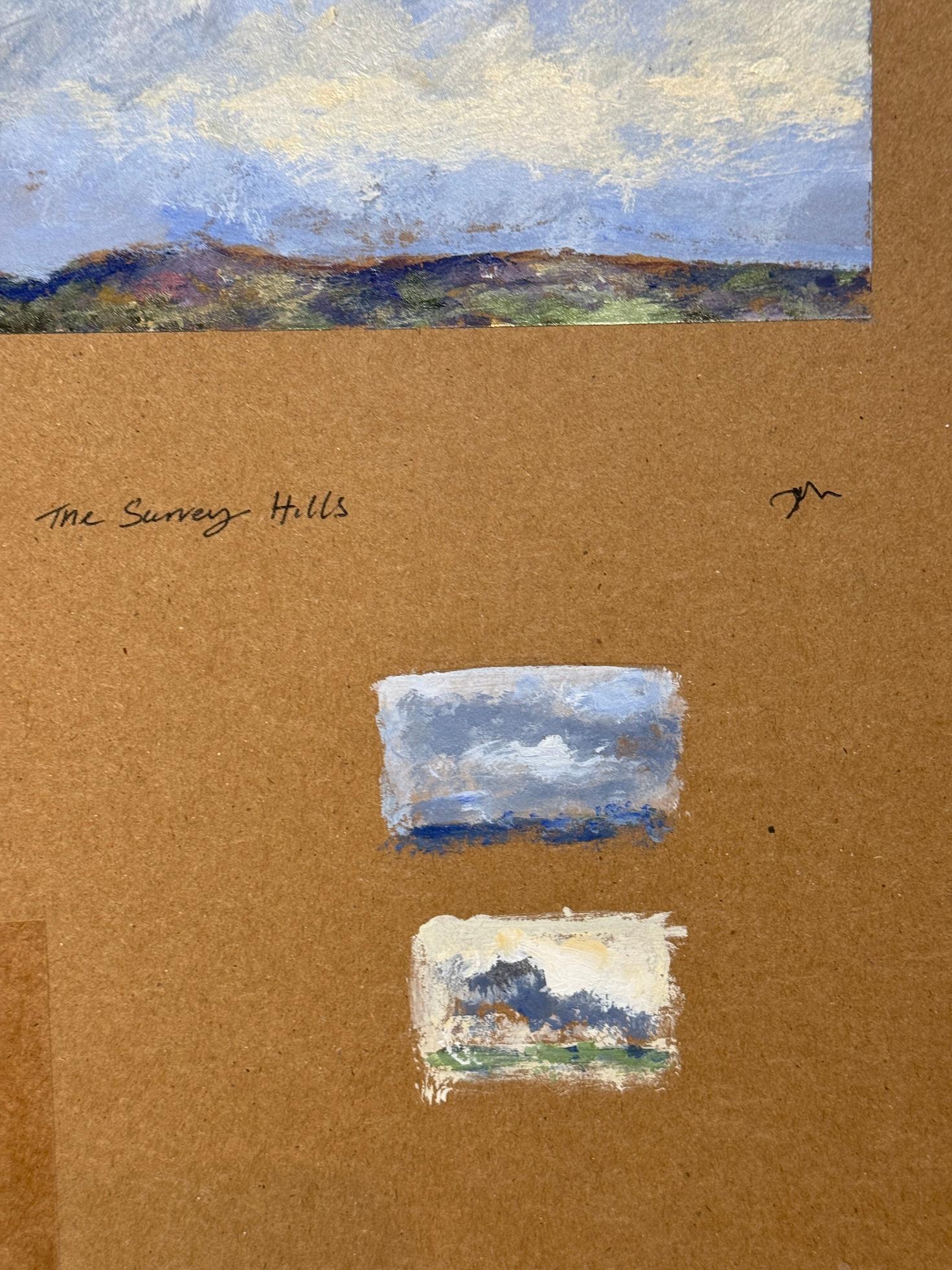Paisaje impresionista escena del cielo al óleo Boceto de las colinas de Surrey en el Reino Unido - Figurative Painting Marrón de Charles Bertie Hall