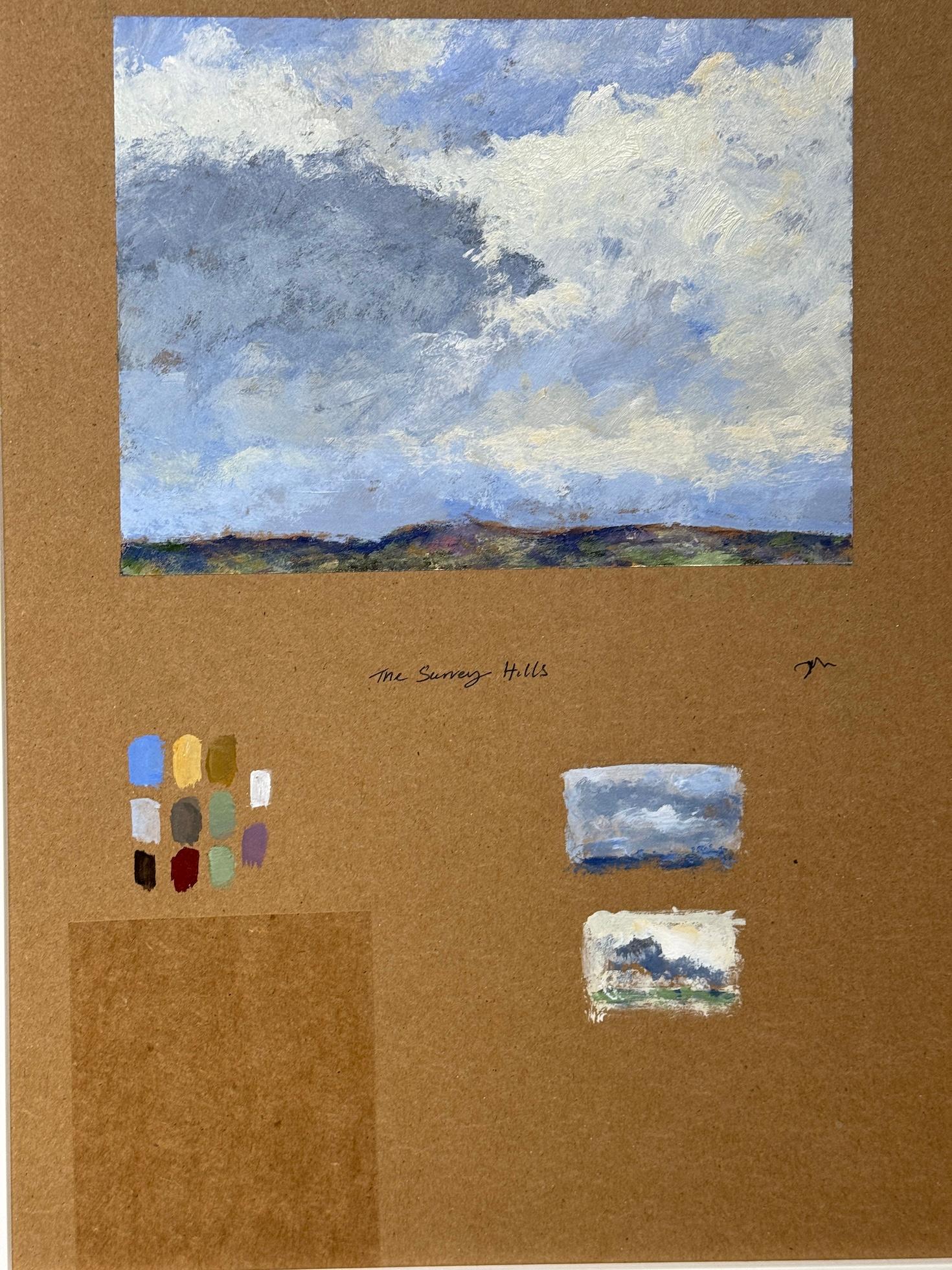 
Este boceto impresionista al óleo de las colinas de Surrey, de Charles Bertie Hall, capta maravillosamente el tranquilo encanto de la campiña inglesa, centrándose en el amplio y atmosférico cielo. El dominio de Hall de la luz y el color es evidente