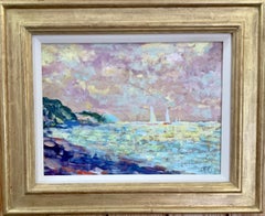 Impressionist Late 20th century seascape, a French coastal scene with yachts