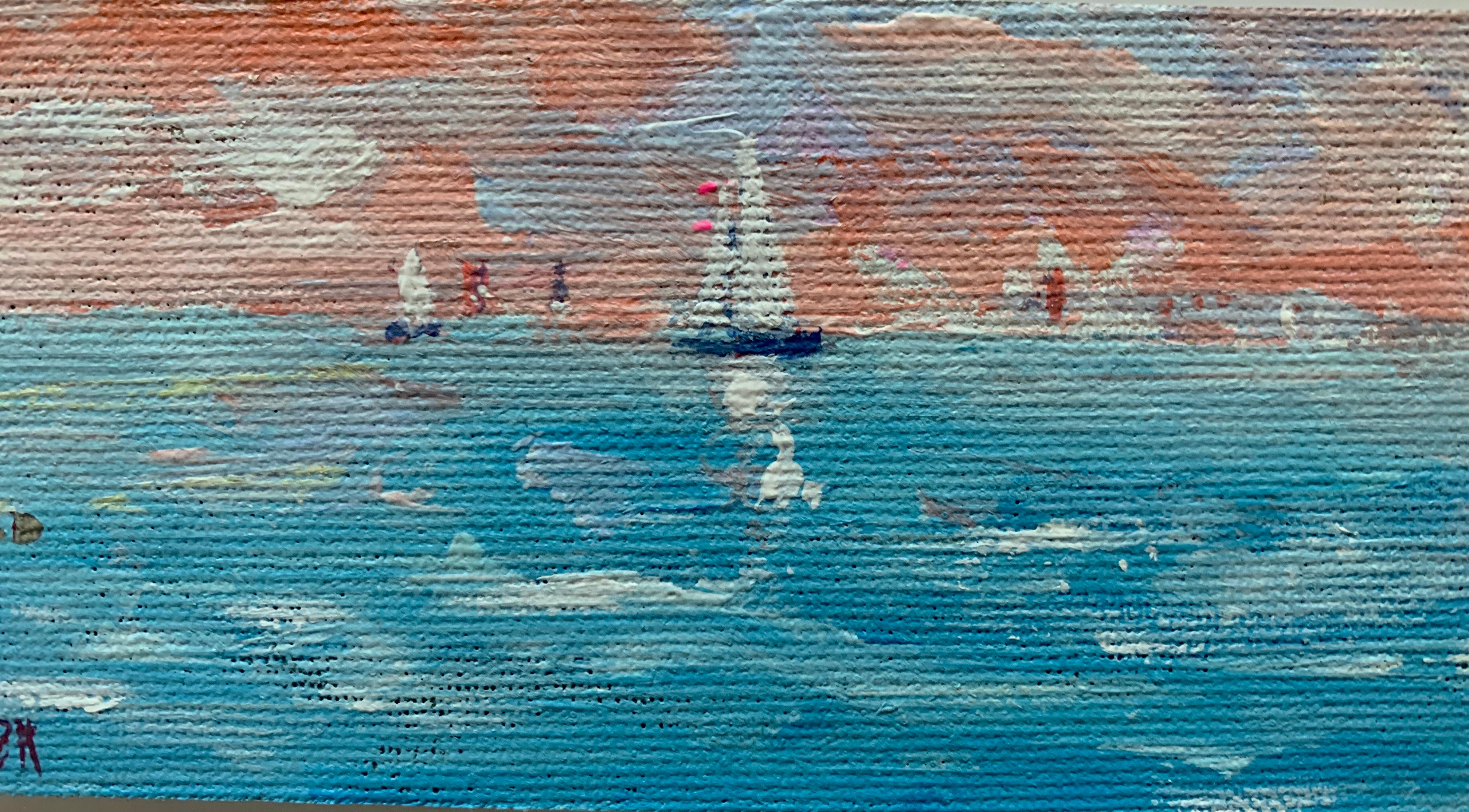 Impressionist oil sketch of yachts off the coast of Nantucket with a Setting Sun - American Impressionist Painting by Charles Bertie Hall