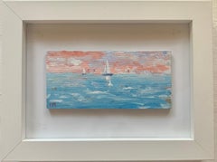 Impressionist oil sketch of yachts off the coast of Nantucket with a Setting Sun
