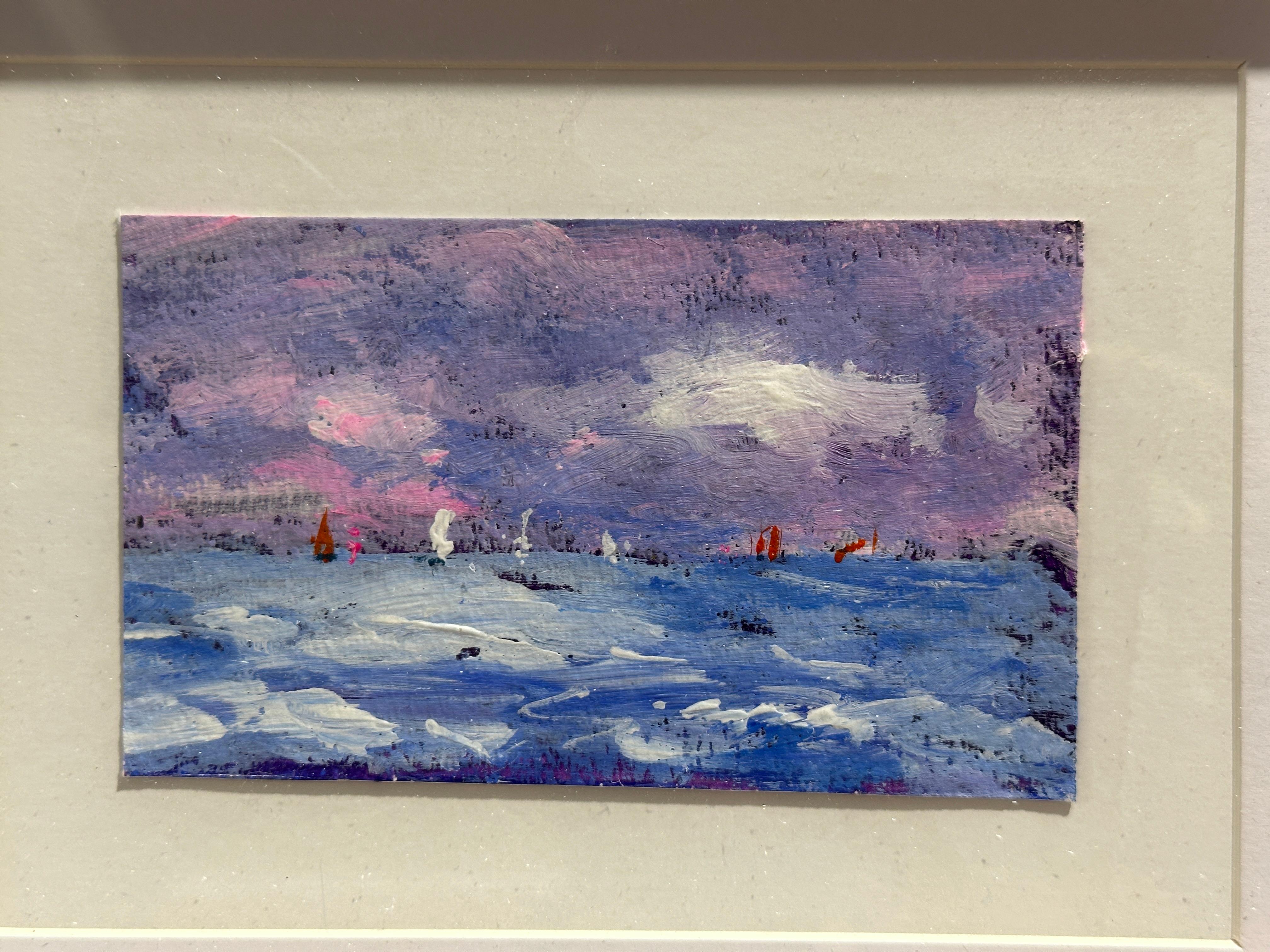 Scène impressionniste de bateaux sous un ciel violet - Painting de Charles Bertie Hall