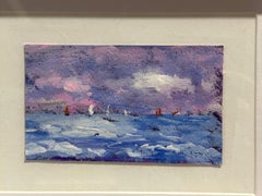 Contempury Impressionist scene of yachts under a night sky whilst racing
