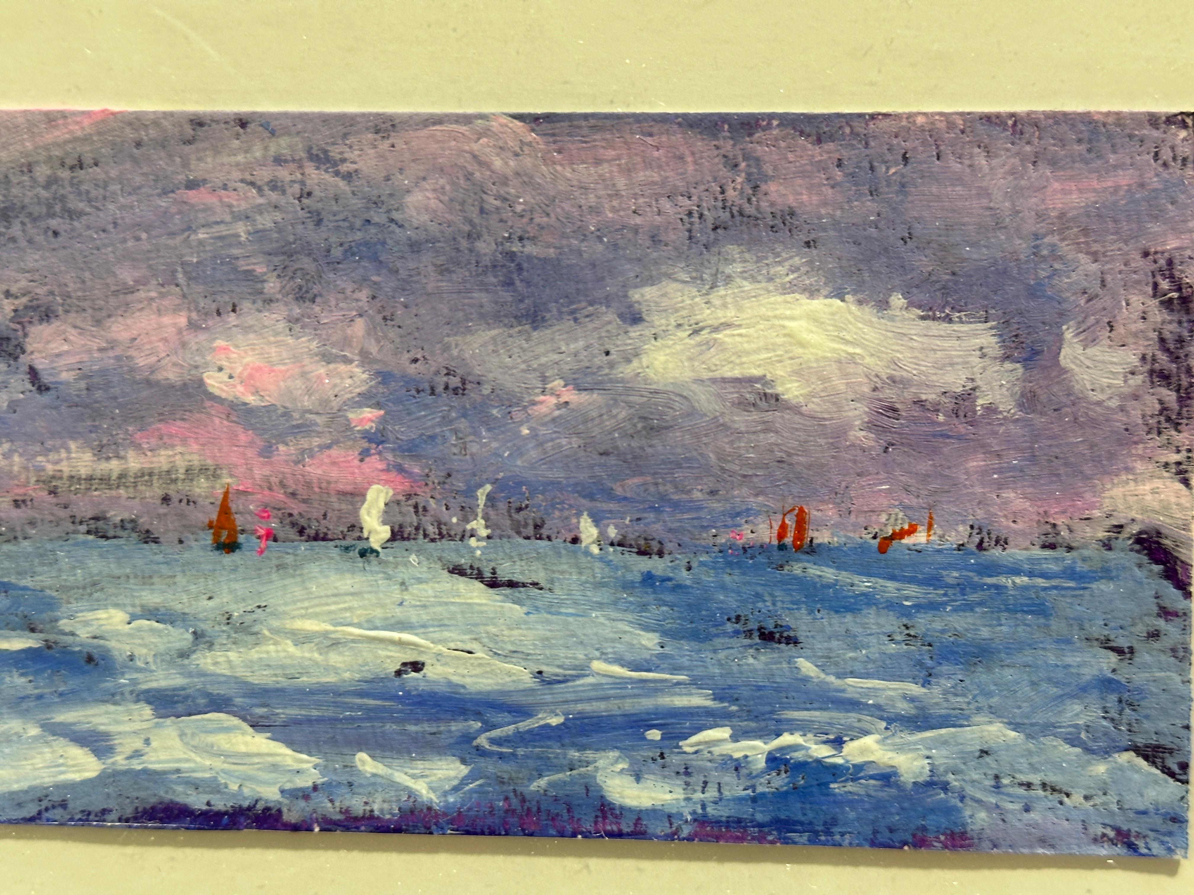 Scène impressionniste de bateaux sous un ciel violet - Impressionnisme Painting par Charles Bertie Hall