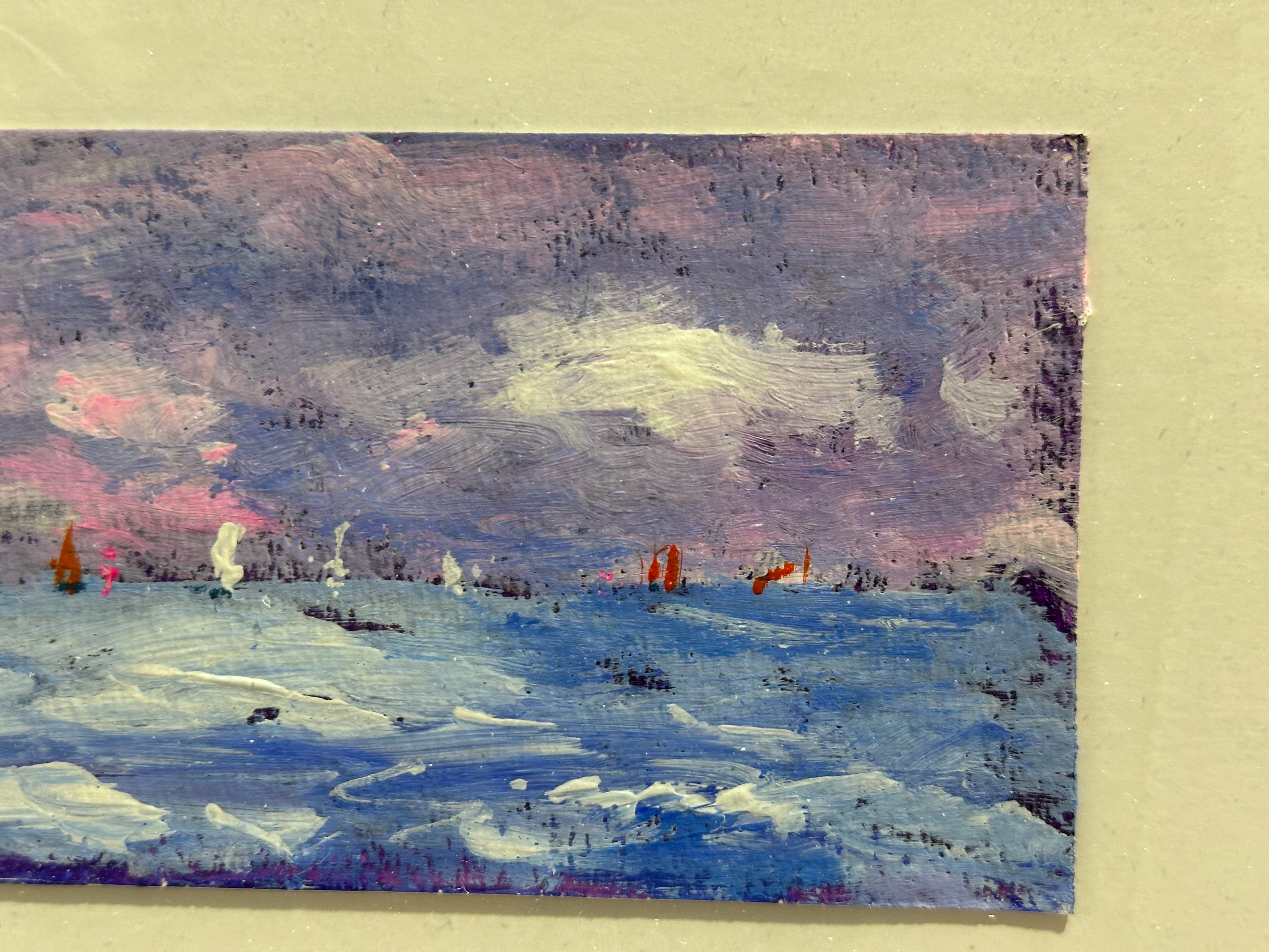 Scène impressionniste de bateaux sous un ciel violet - Gris Figurative Painting par Charles Bertie Hall