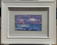 Contempury Impressionist scene of yachts under a night sky whilst racing