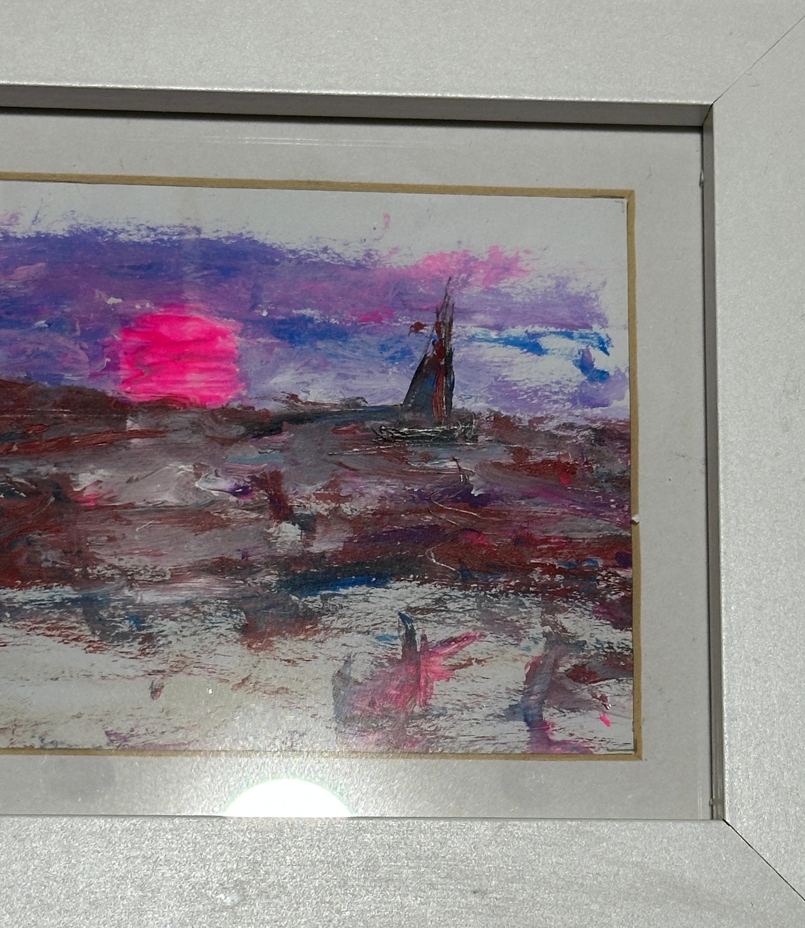 Scène impressionniste de bateau à voile sous un ciel violet - Impressionnisme Painting par Charles Bertie Hall