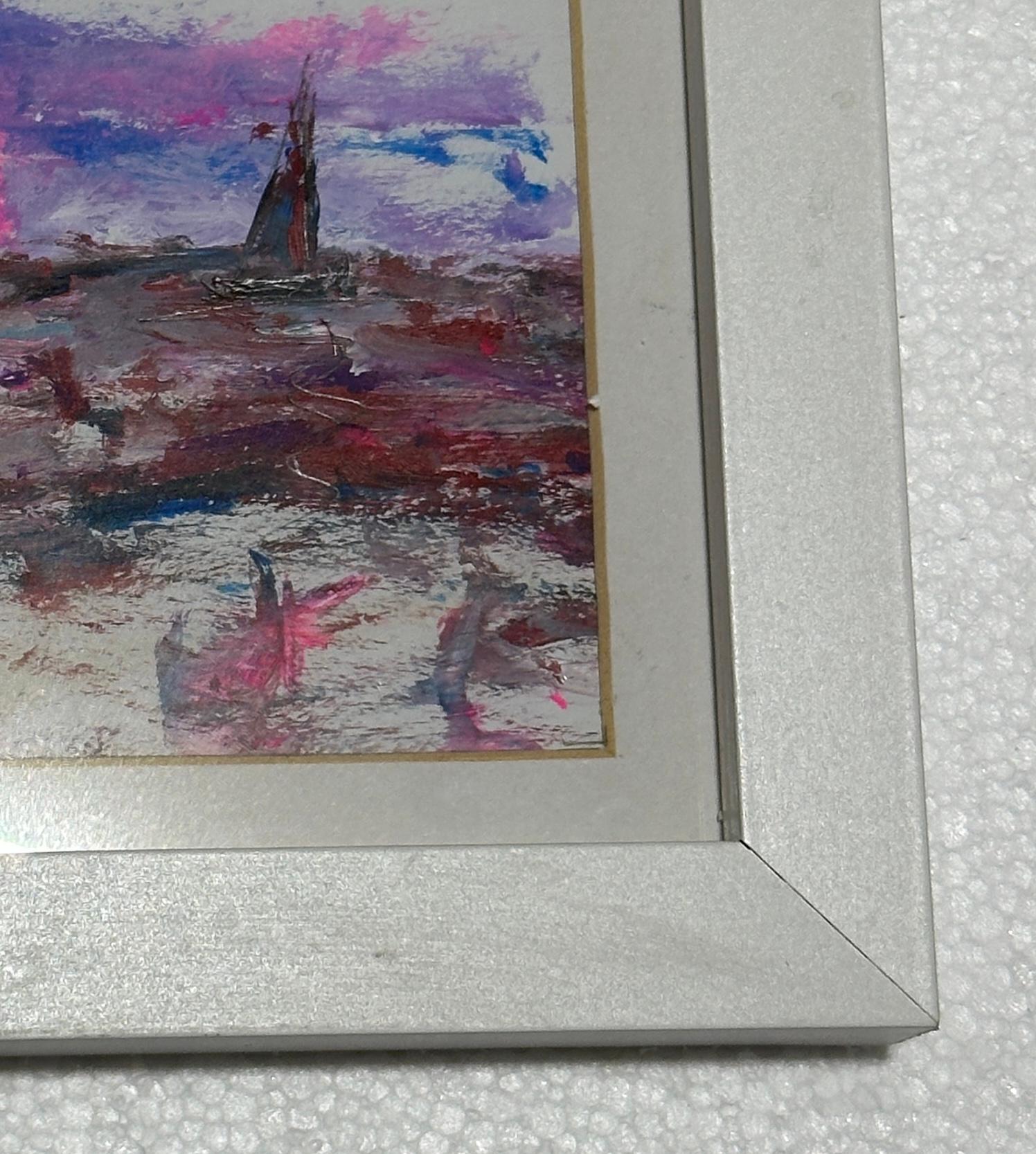 Charles Bertie Hall (Anglo-américain, 20e/21e siècle)
Coucher de soleil avec un yacht à l'horizon
Huile sur panneau, non signée, provenant de l'atelier de l'artiste
Présentée dans un nouveau cadre contemporain anglais fait à la main.
Cette œuvre