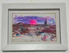 Contempury Impressionist scene of sail boat under purple sky in rough sea