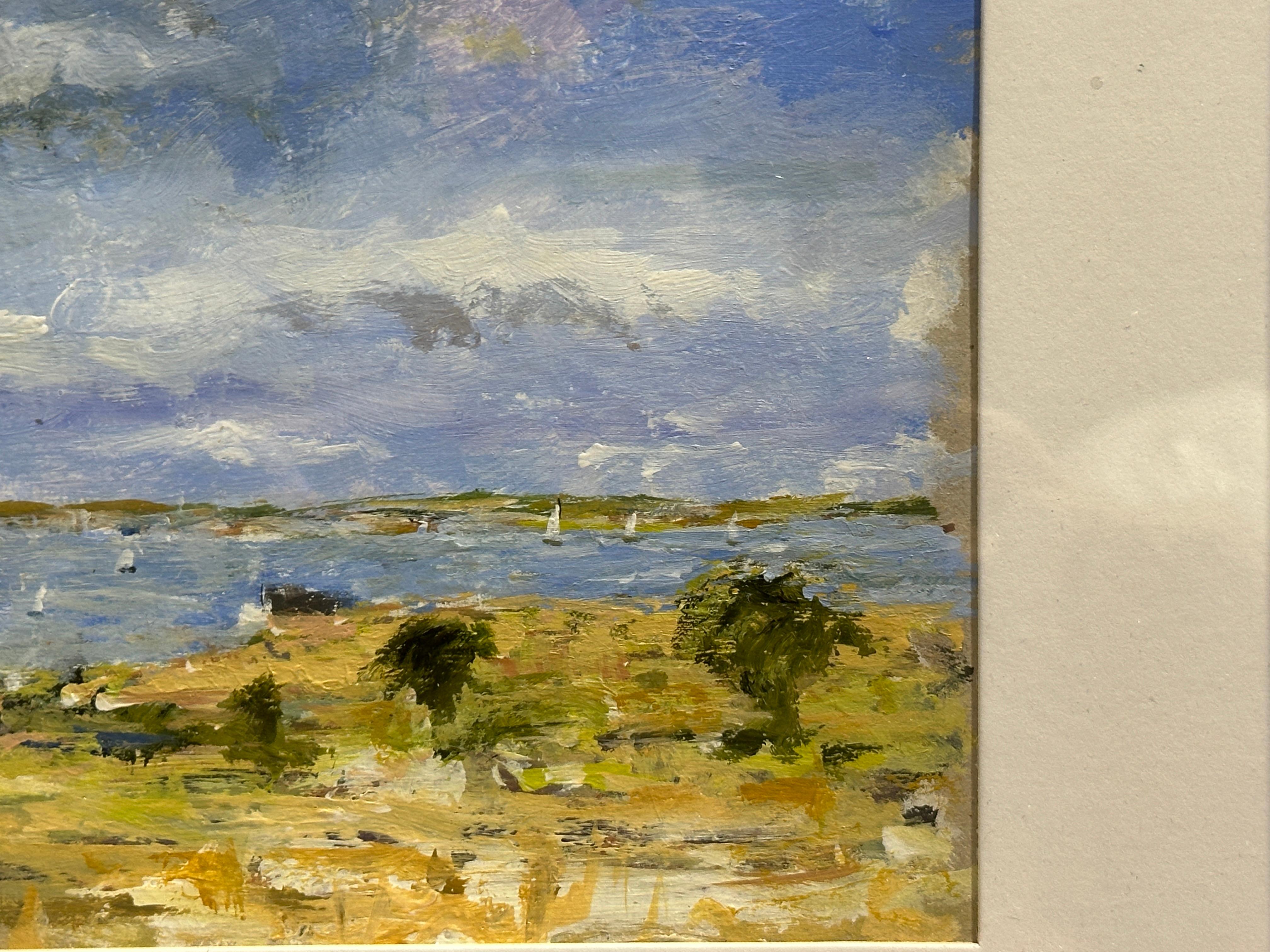 Charles Bertie Hall (anglo-amerikanisch, 20./21. Jahrhundert)
Blick auf die Küste mit Segelbooten
Öl auf Karton, signiert, aus dem Atelier des Künstlers
Präsentiert in einem neuen handgefertigten englischen zeitgenössischen Rahmen
Diese