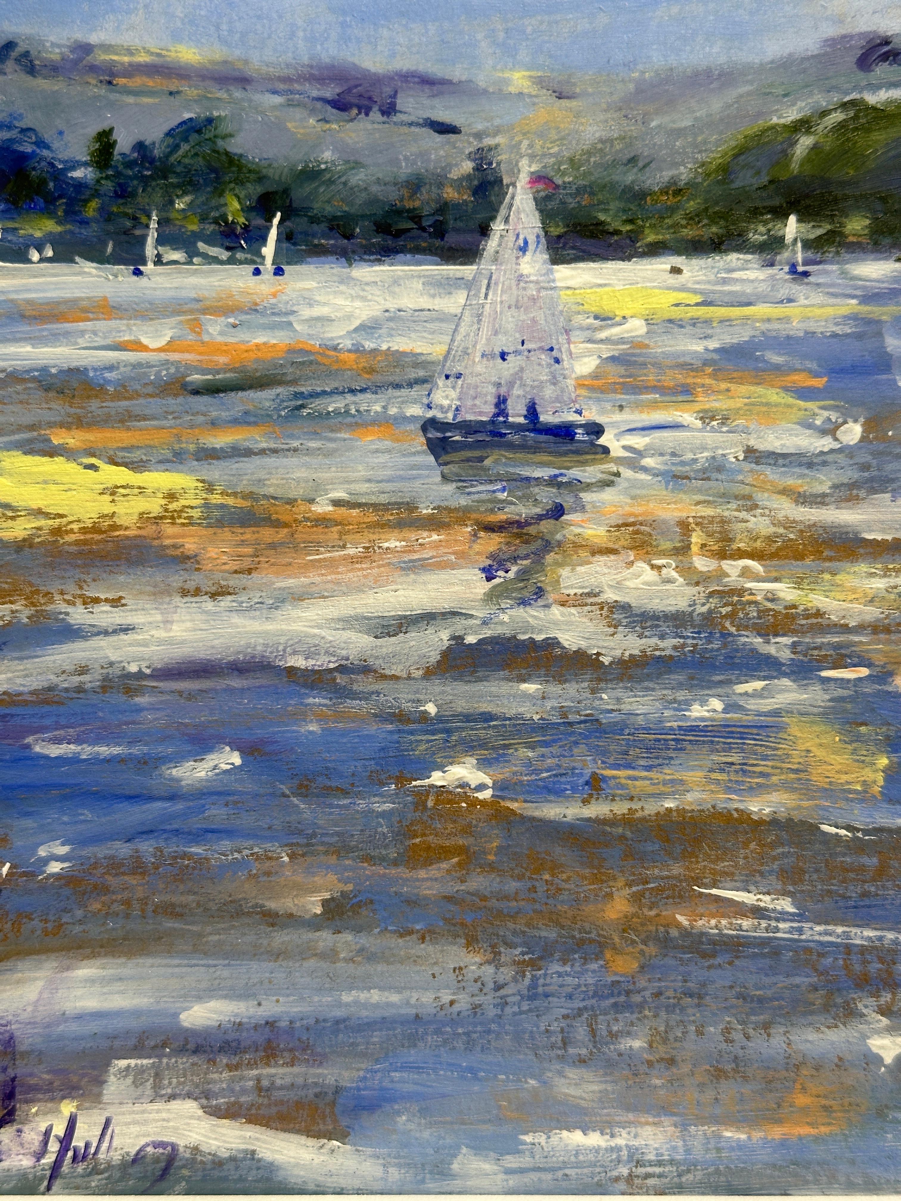 Scène impressionniste de voiliers dans le Long Island Sound - Gris Figurative Photograph par Charles Bertie Hall