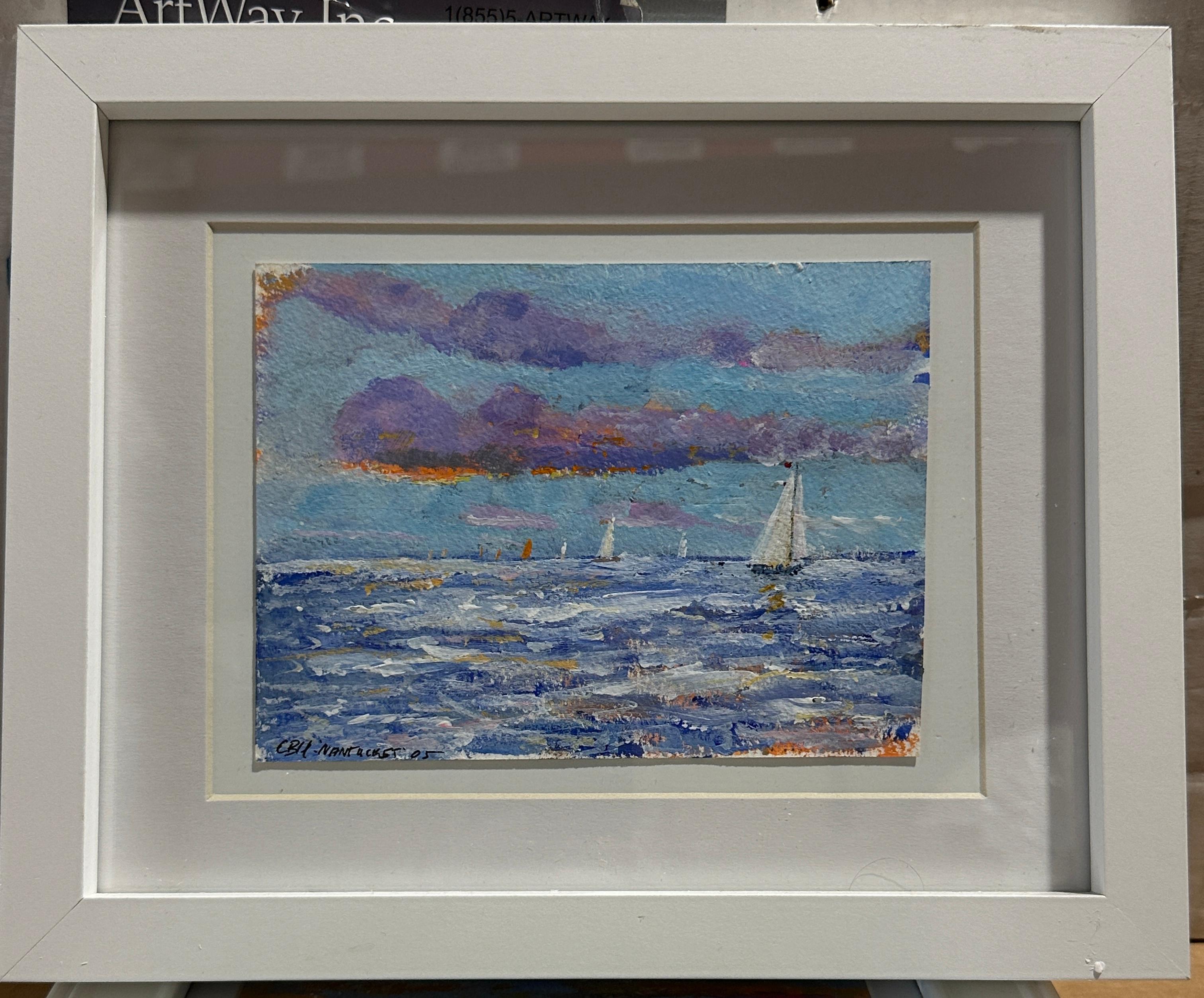 ContempuryImpressionist scene of sailing off the English coast with Rising Sun