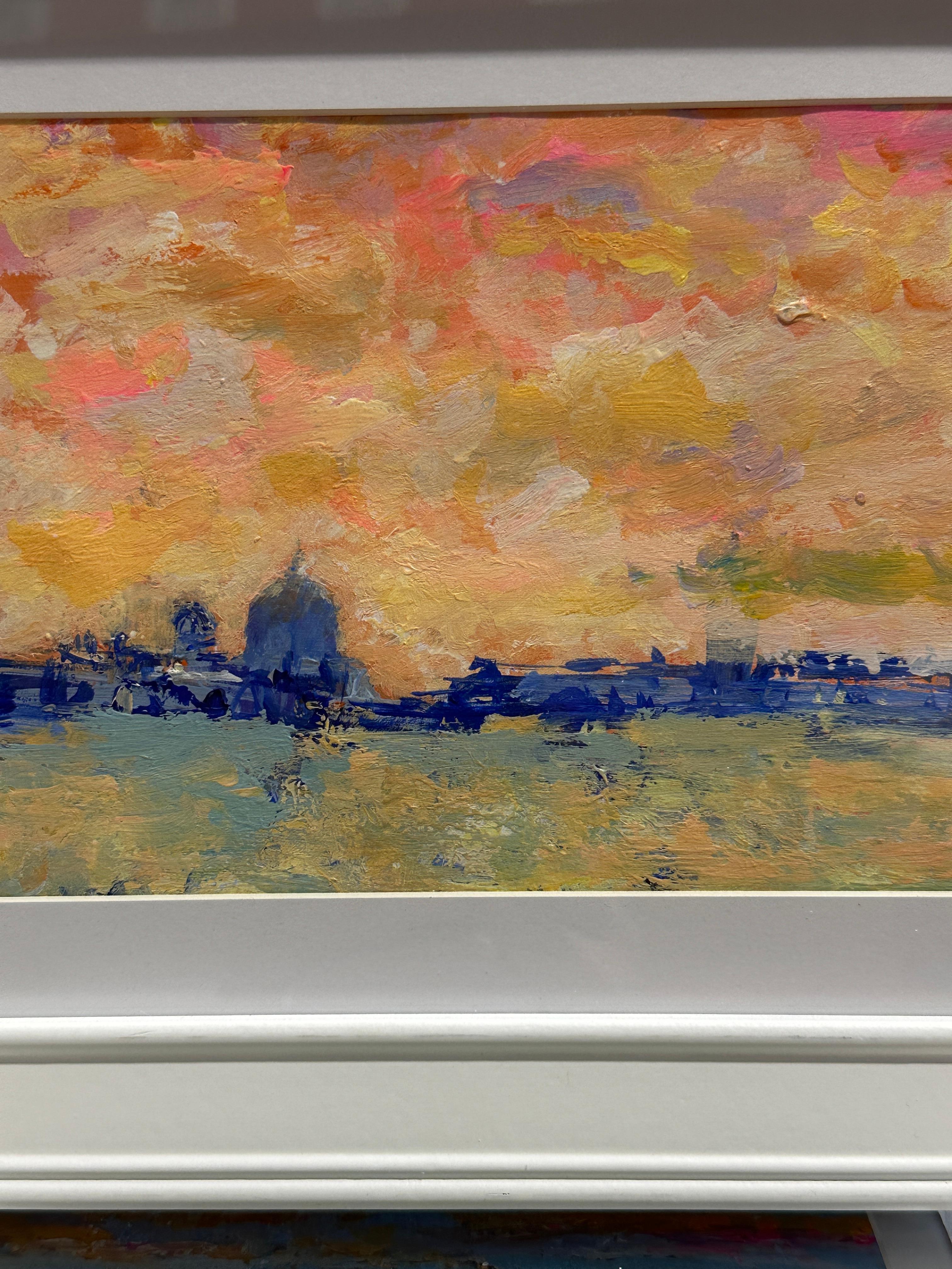 Contempury Impressionist scene of Venice with a setting Summer Sun - Painting by Charles Bertie Hall