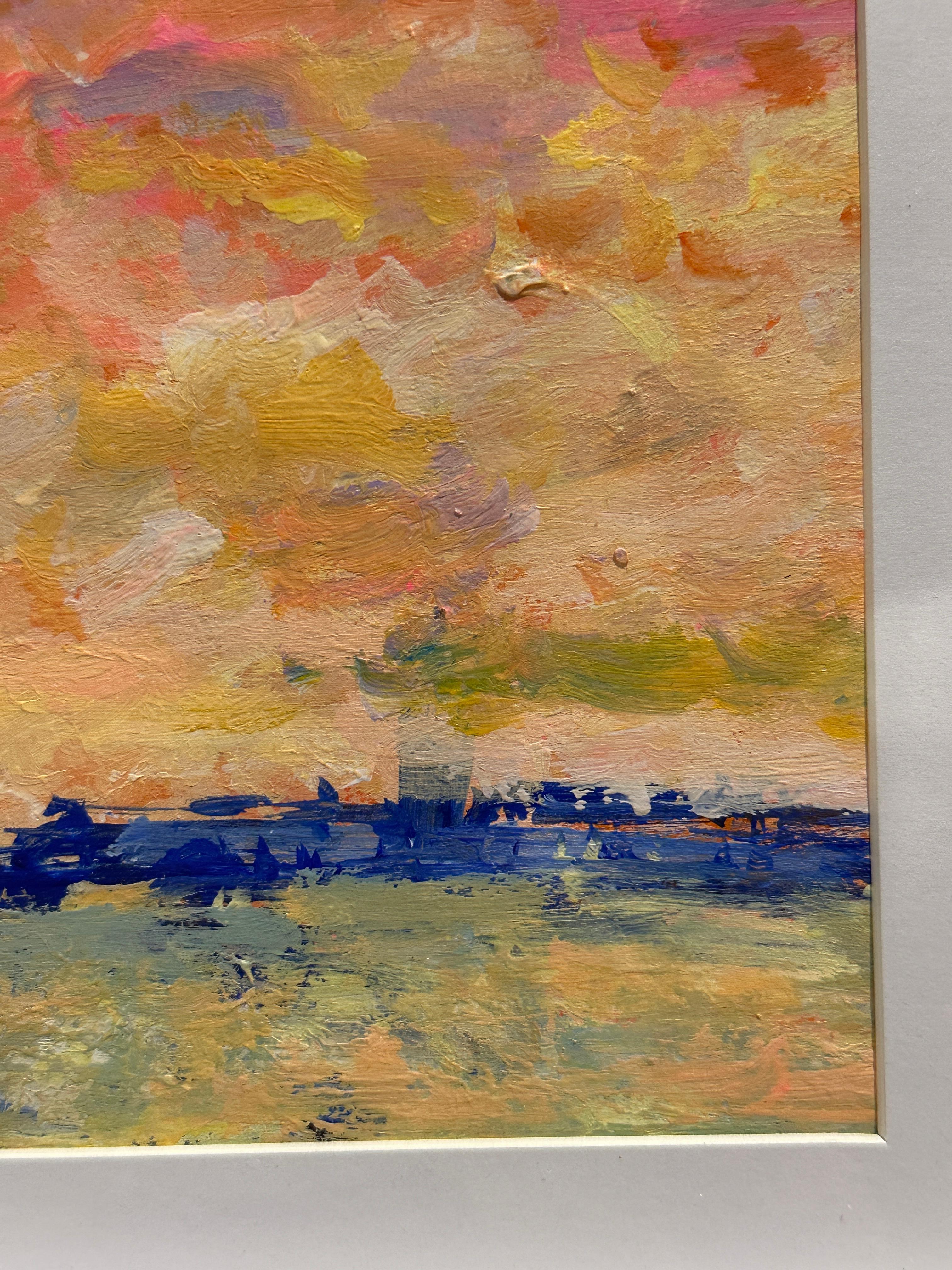 Contempury Impressionist scene of Venice with a setting Summer Sun - Brown Figurative Painting by Charles Bertie Hall
