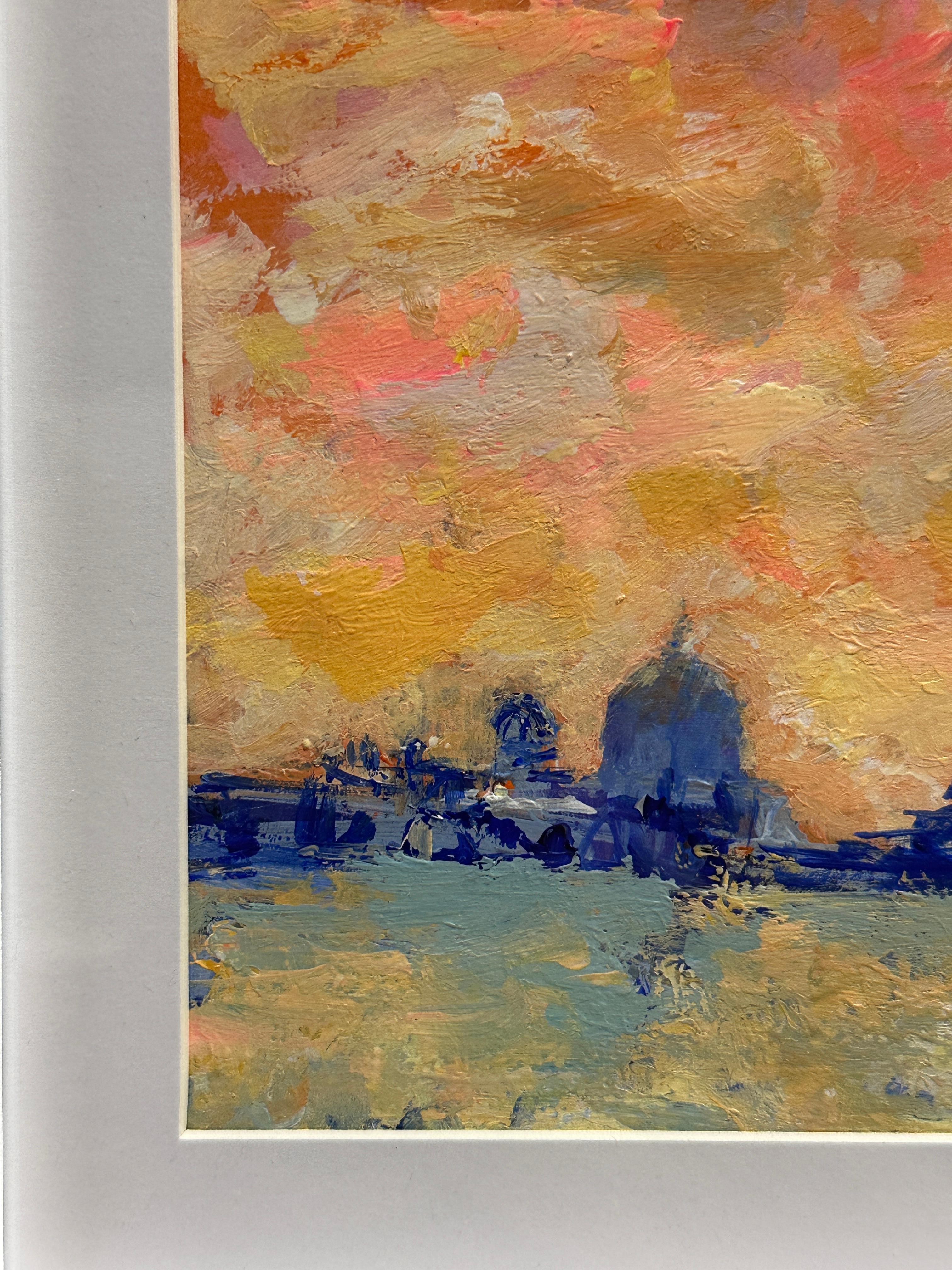 Contempury Impressionist scene of Venice with a setting Summer Sun For Sale 1
