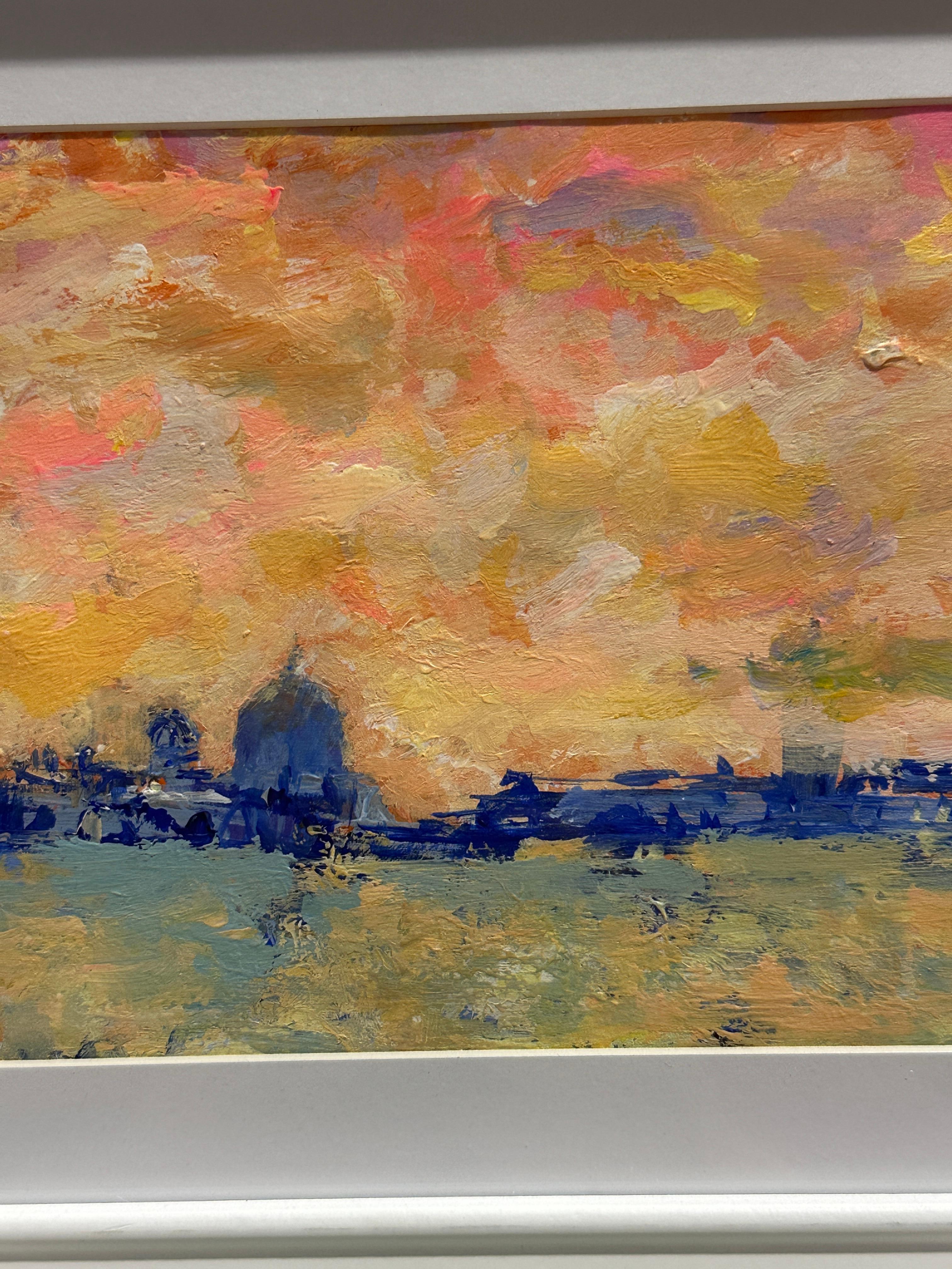 Contempury Impressionist scene of Venice with a setting Summer Sun For Sale 2