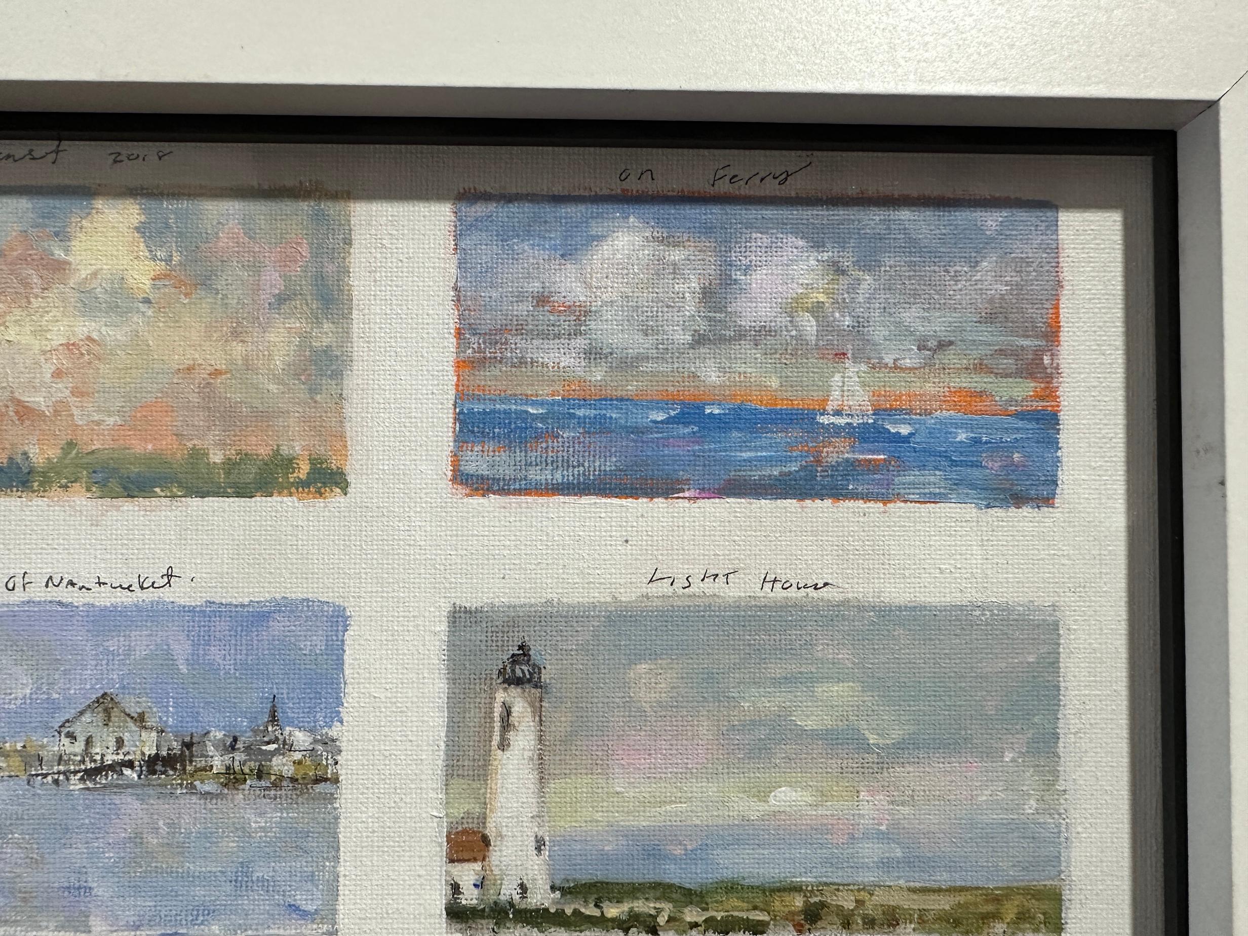 Scènes impressionnistes de navigation de plaisance et de Townes à Nantucket - Gris Landscape Painting par Charles Bertie Hall