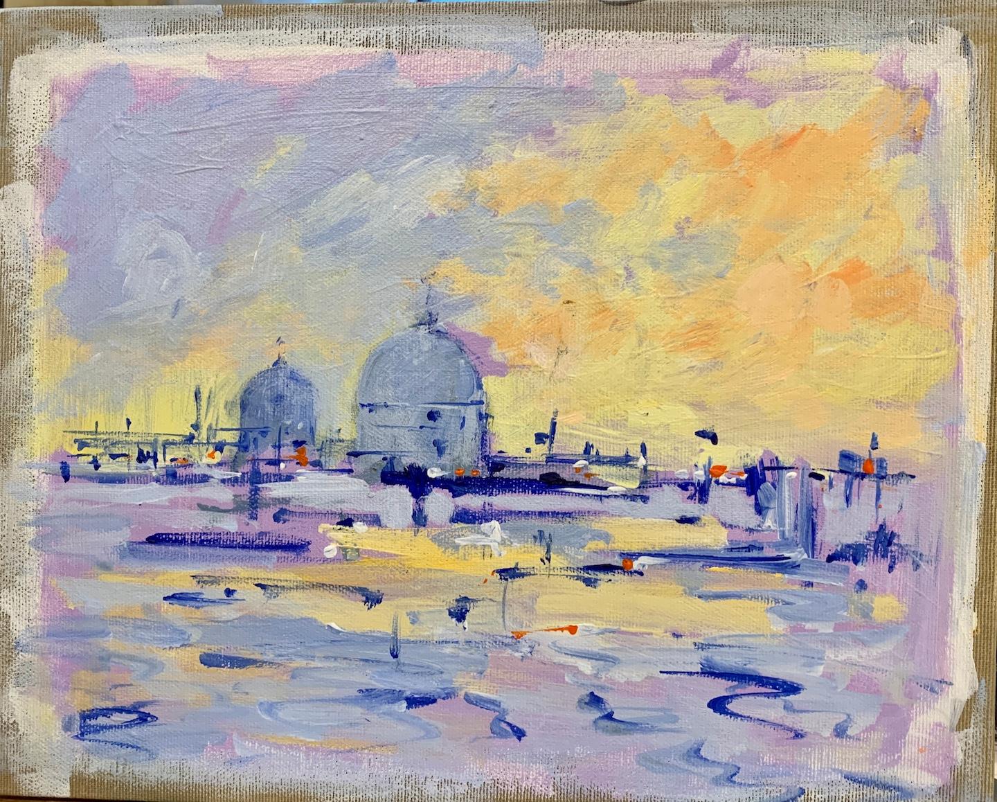 Impressionist sketch of a Morning sunrise over the Grand Canal, Venice, Italy