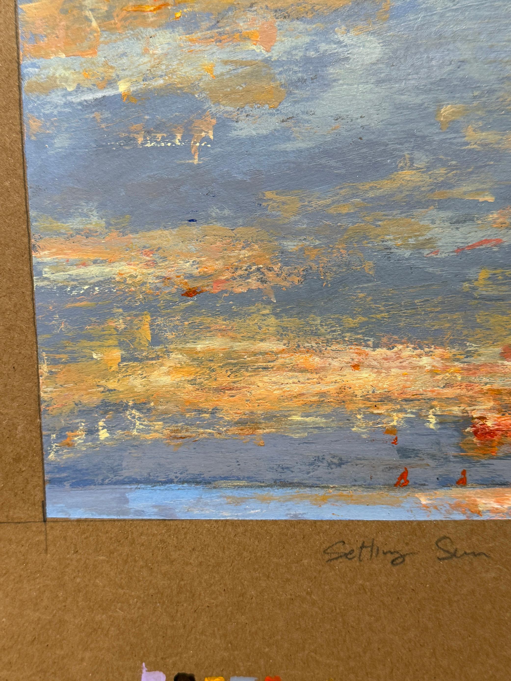 Boceto impresionista, Paisaje marino con el Sol poniéndose en la costa de Connecticut - Landscape Painting Marrón de Charles Bertie Hall