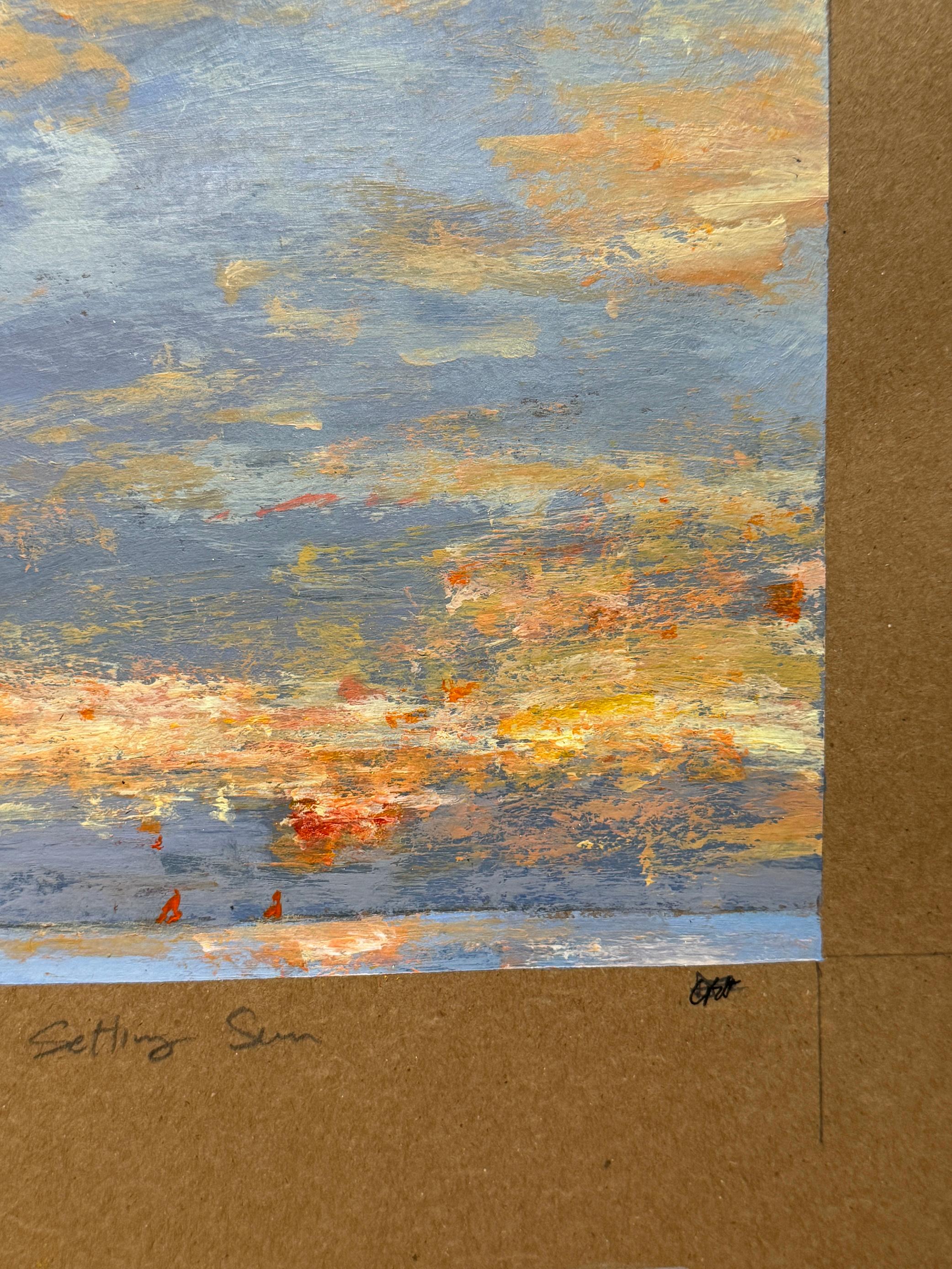 Este exquisito boceto impresionista de un paisaje marino de Charles Bertie Hall, con el sol poniéndose en la costa de Connecticut, irradia tranquilidad y belleza intemporal. A. Hall capta magistralmente la delicada danza entre el cielo y el mar