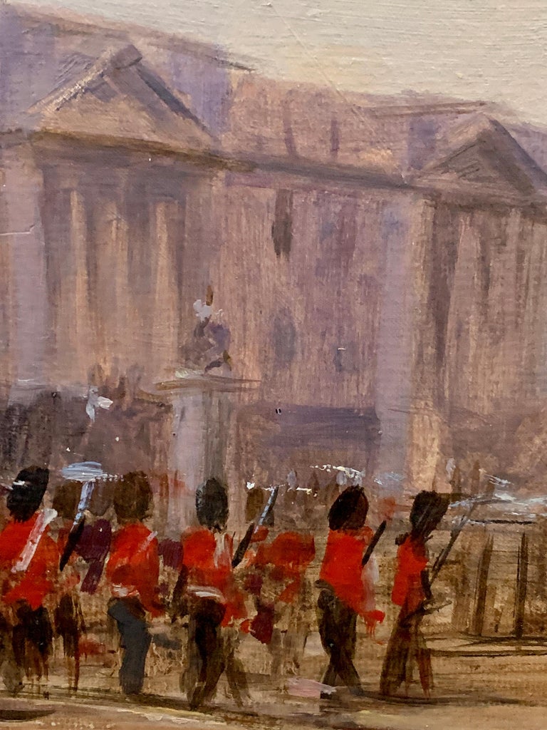 View of Buckingham Palace London, with a changing of the guard.

Whilst painting mostly in the UK and America Hall also painted throughout Europe and on occasion would paint Plein Air in France, Austria, and Switzerland. 

This is a very unusual