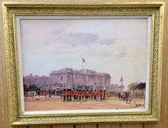 Vue impressionniste du palais de Buckingham, Londres, avec des soldats changeant de garde