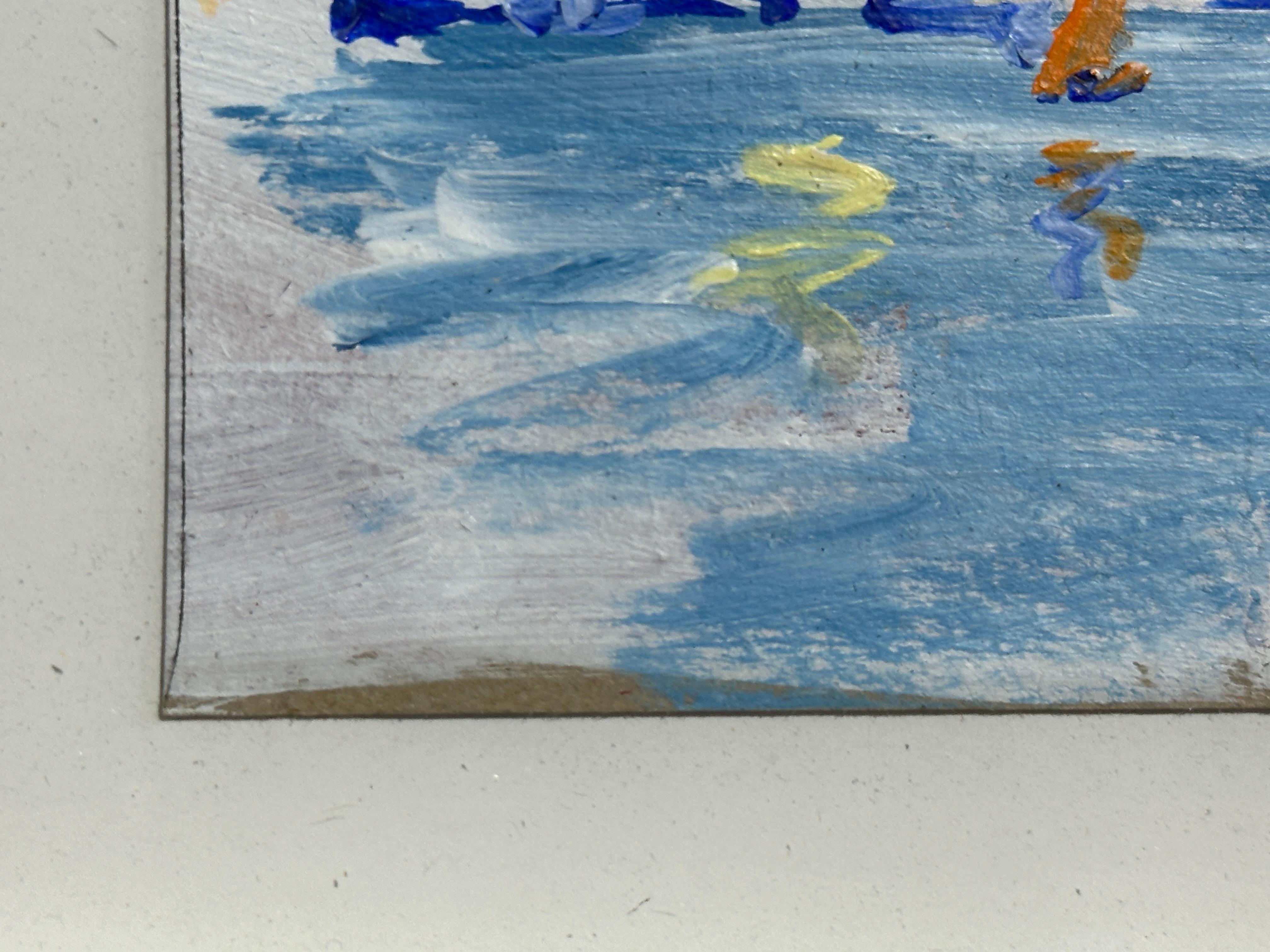 Charles Bertie Hall (Anglo-américain, 20e/21e siècle)
Voilier au coucher du soleil
Huile sur panneau, non signée, provenant de l'atelier de l'artiste
Ce paysage marin intime de Charles Bertie Hall capture un seul voilier glissant sur des eaux calmes