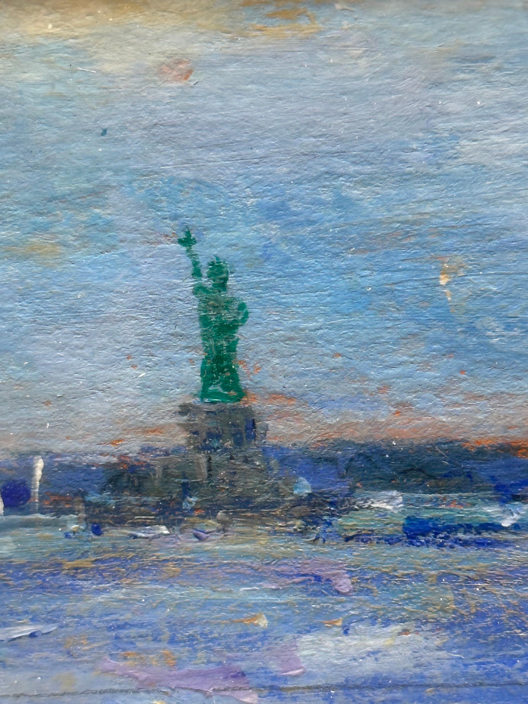 Vue impressionniste de la Statue de la Liberté sur l'East River, New York - Painting de Charles Bertie Hall