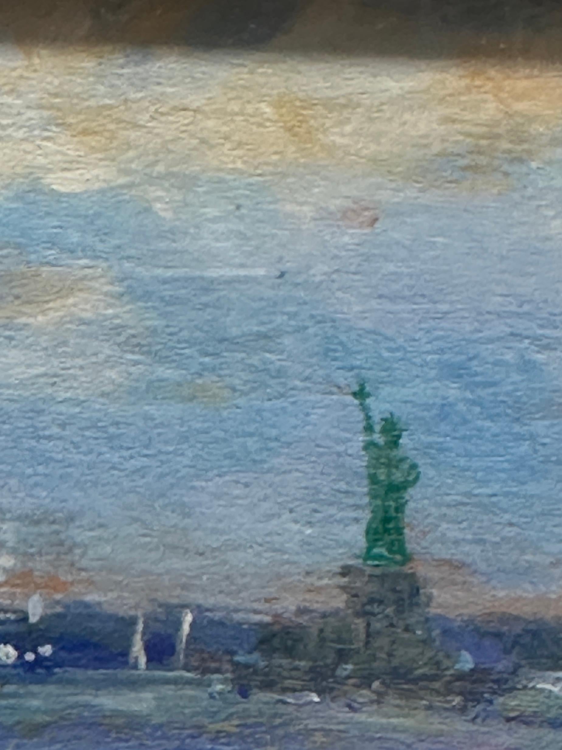 Vue impressionniste de la Statue de la Liberté sur l'East River, New York en vente 3