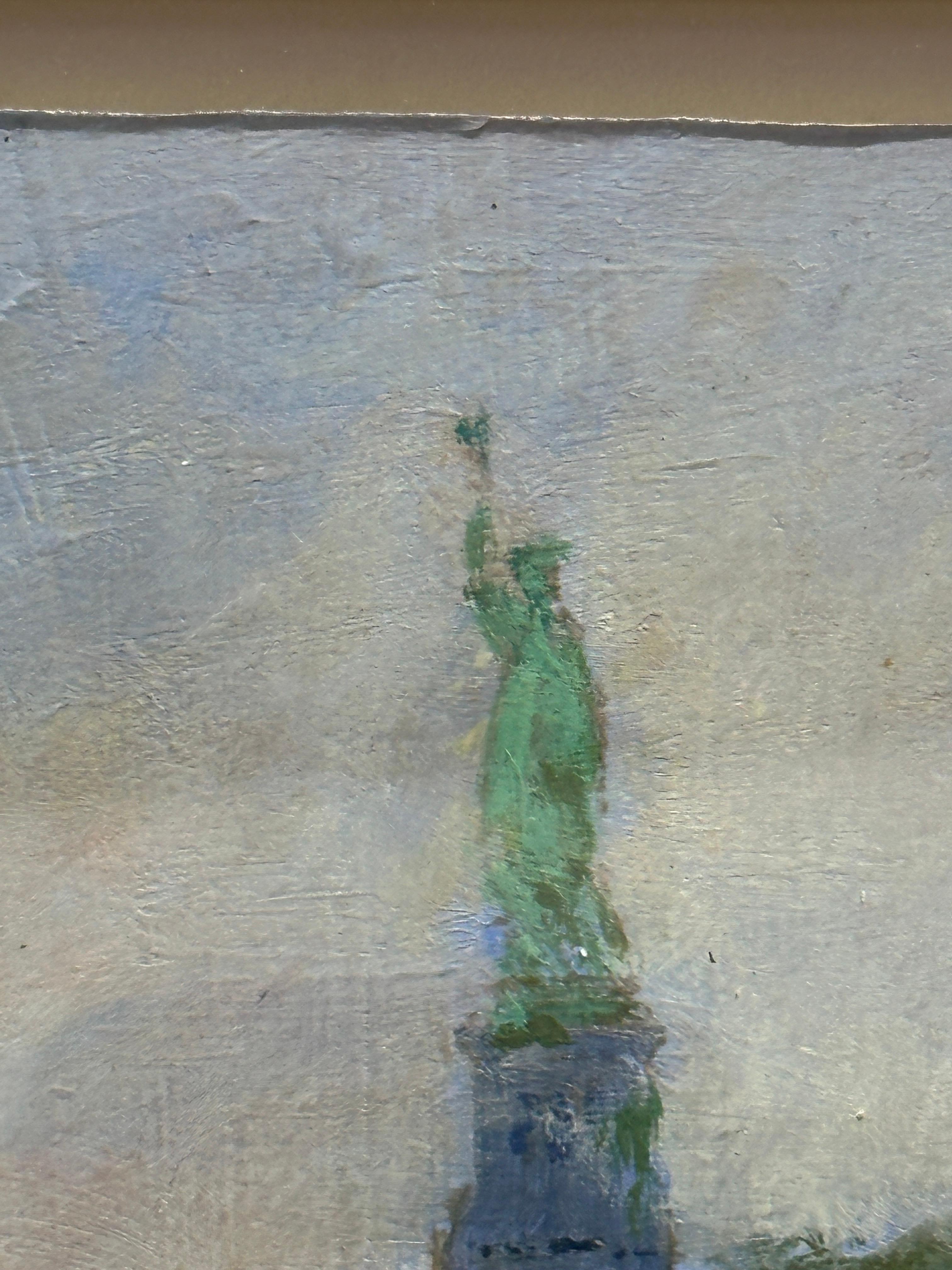 Vue impressionniste de la Statue de la Liberté avec des yachts dans l'East River en vente 3