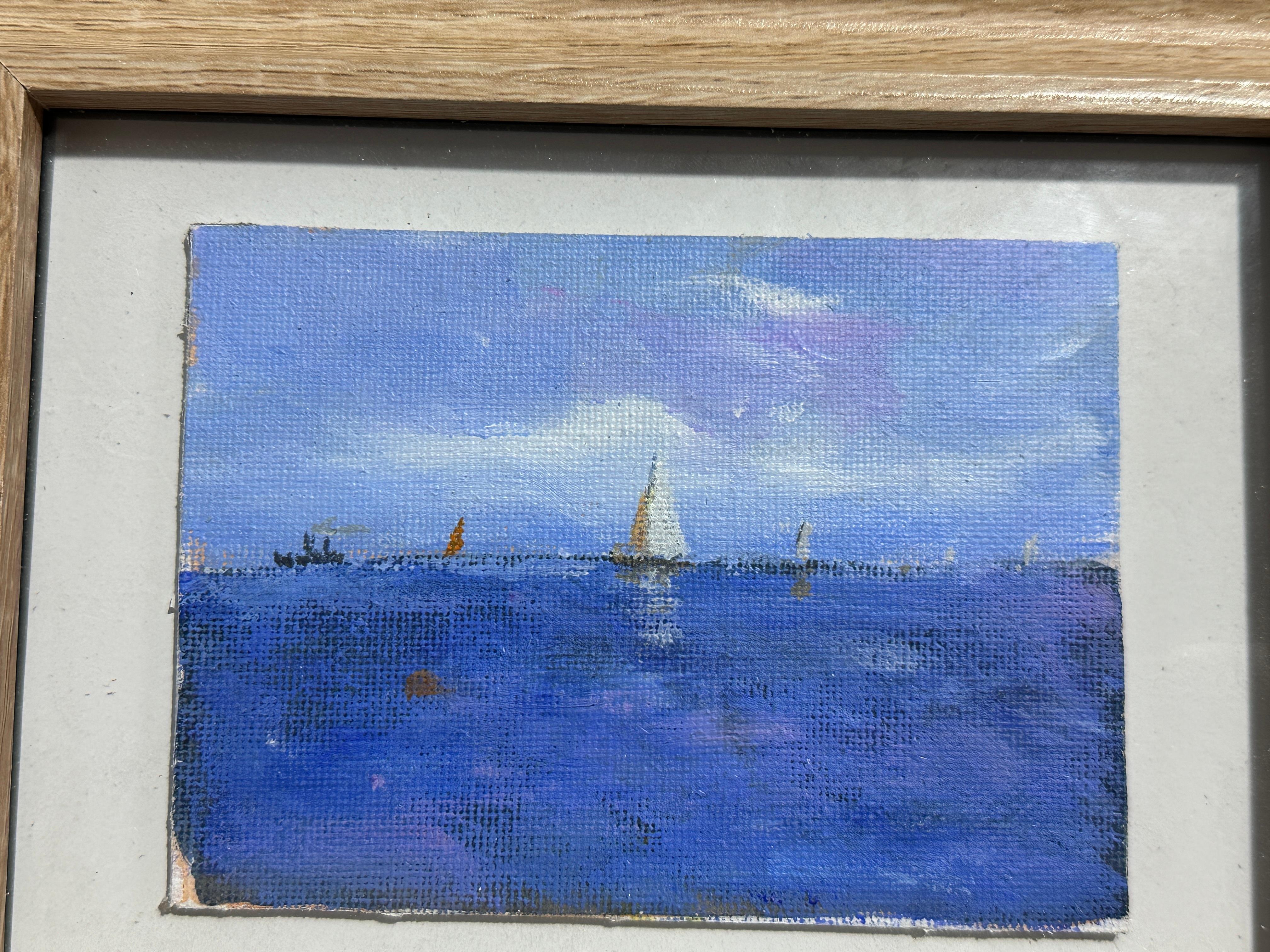Vue impressionniste de yachts en mer dans un cadre en Oak - Impressionnisme Painting par Charles Bertie Hall