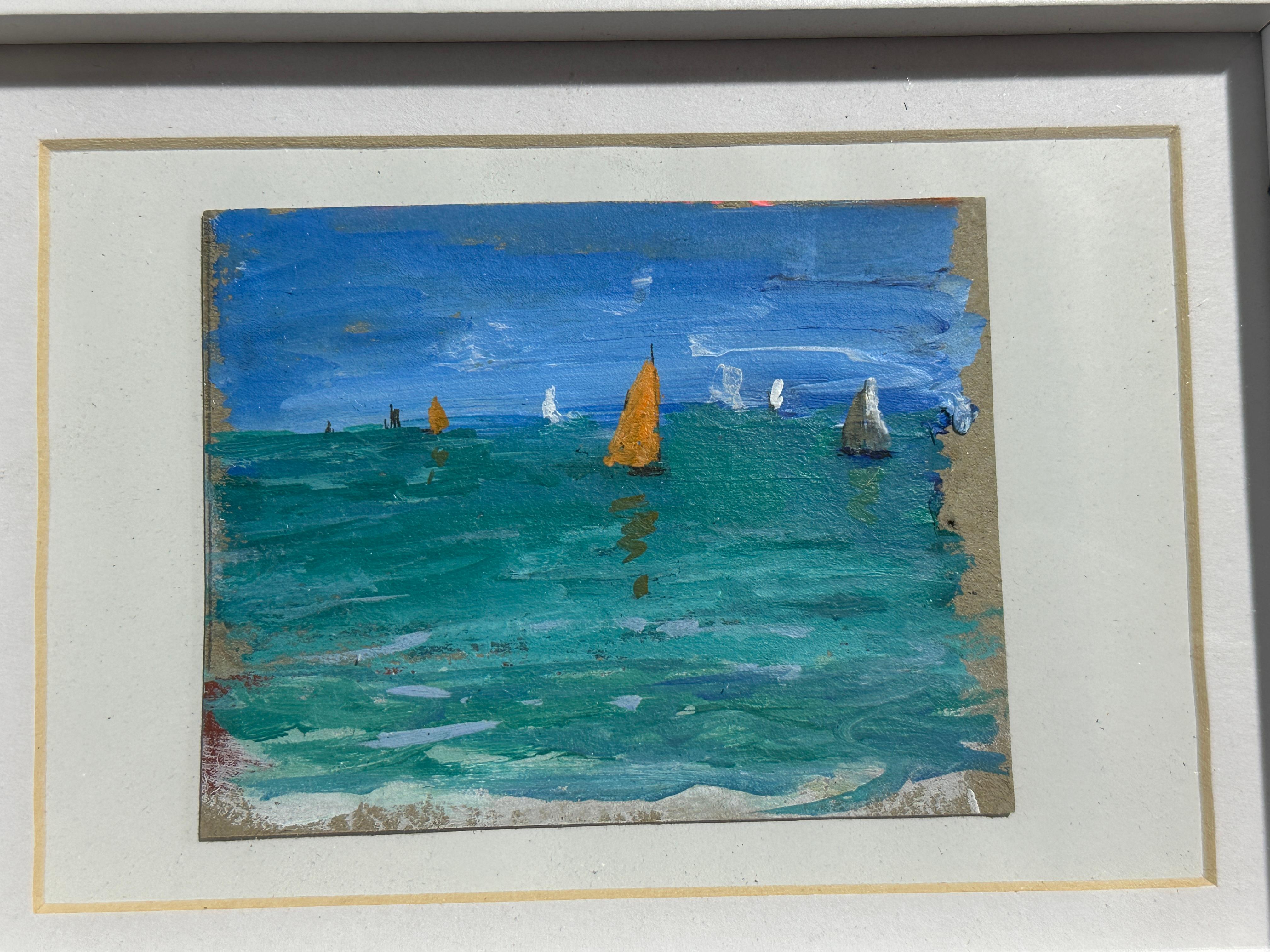Vue impressionniste de voiliers en course en mer - Painting de Charles Bertie Hall